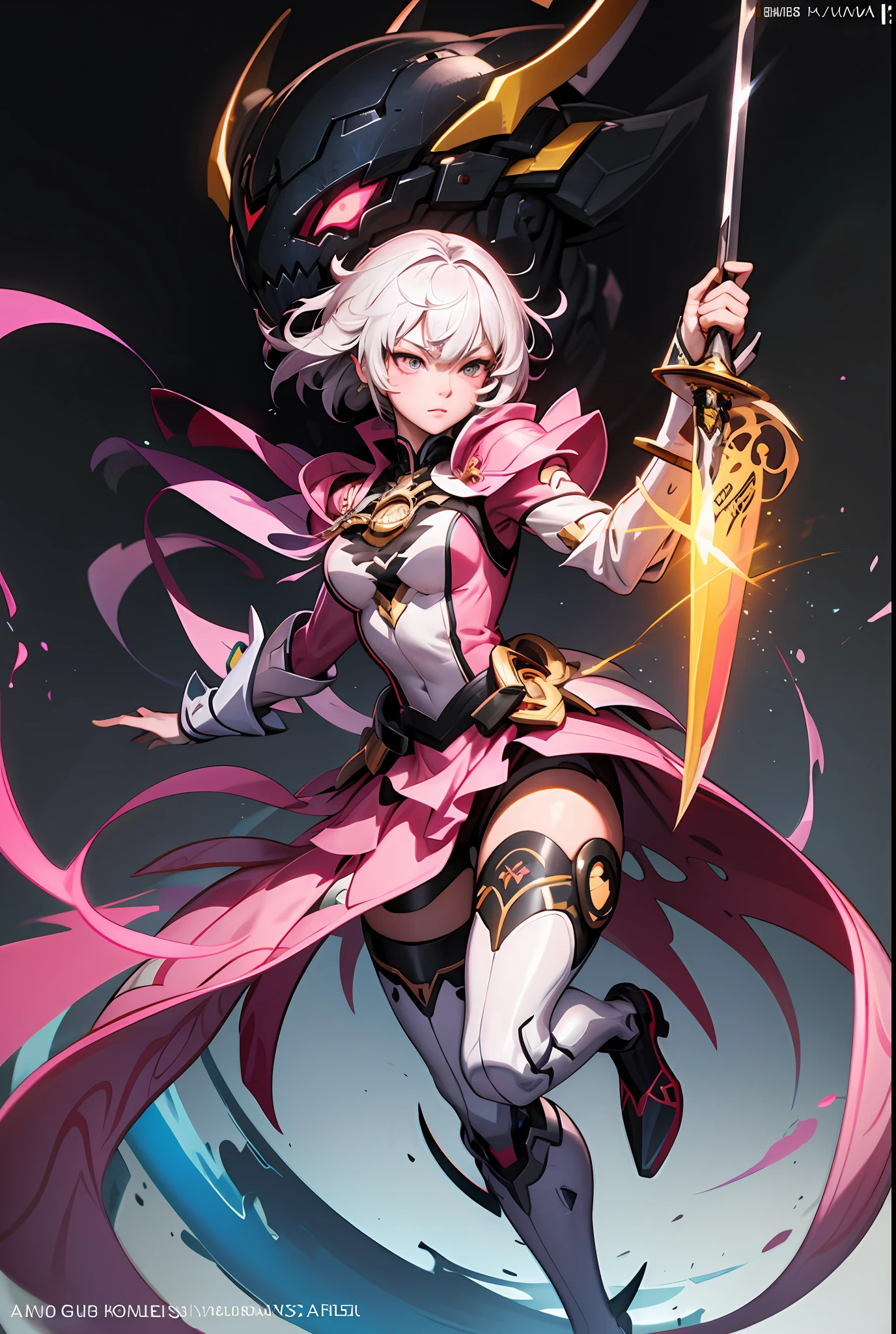 anime girl in pink dress holding a sword and a sword, Guviz-style artwork, Extremely detailed Artgerm, Guweiz in Pixiv ArtStation, rossdraws sakimimichan, G Liulian art style, Guweiz on ArtStation Pixiv, Kushatt Krenz Key Art Women, ross tran style