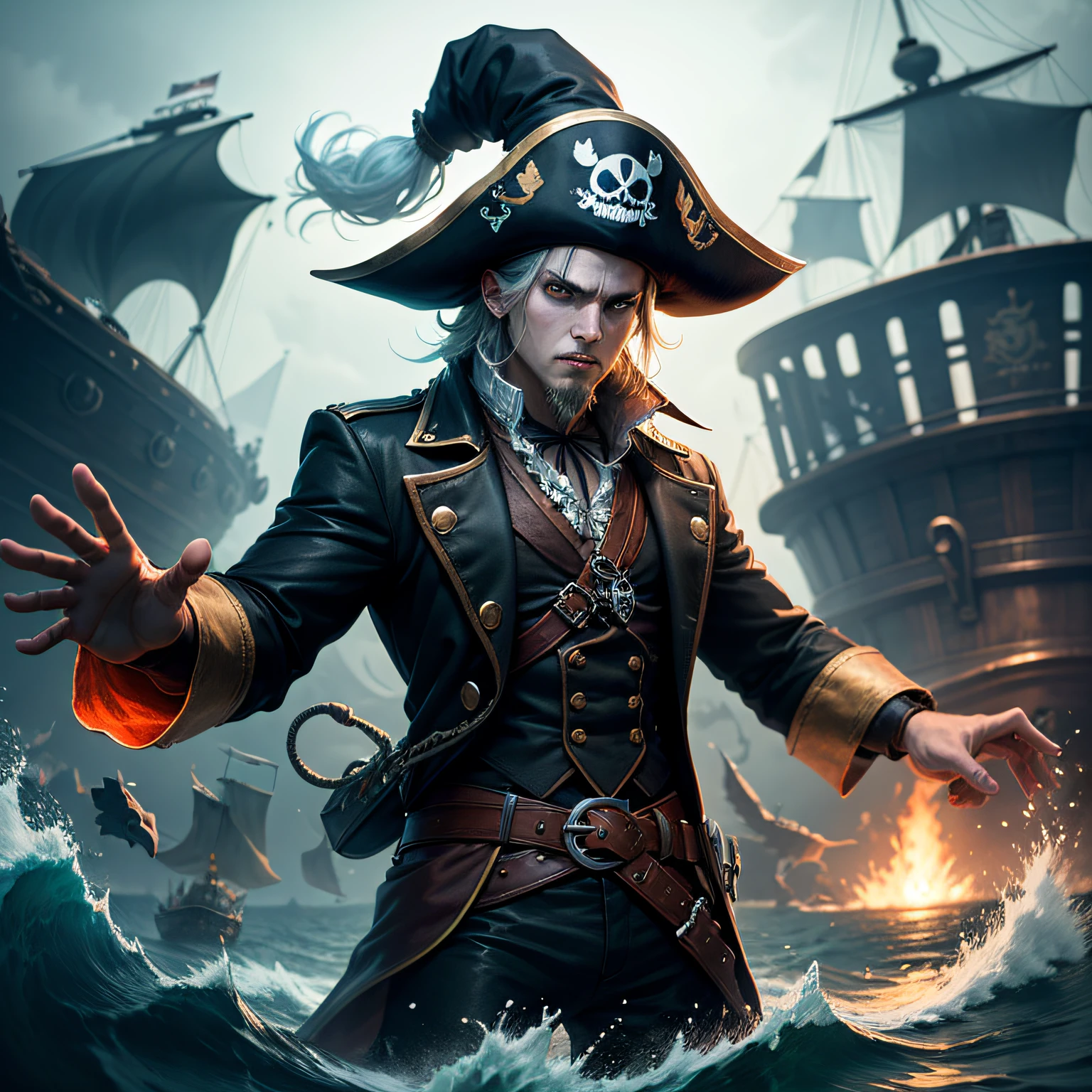 best quality, masterpiece, ultra high res, CCDDA Artstyle, a ghostly pirate haunting the seven seas, --auto
