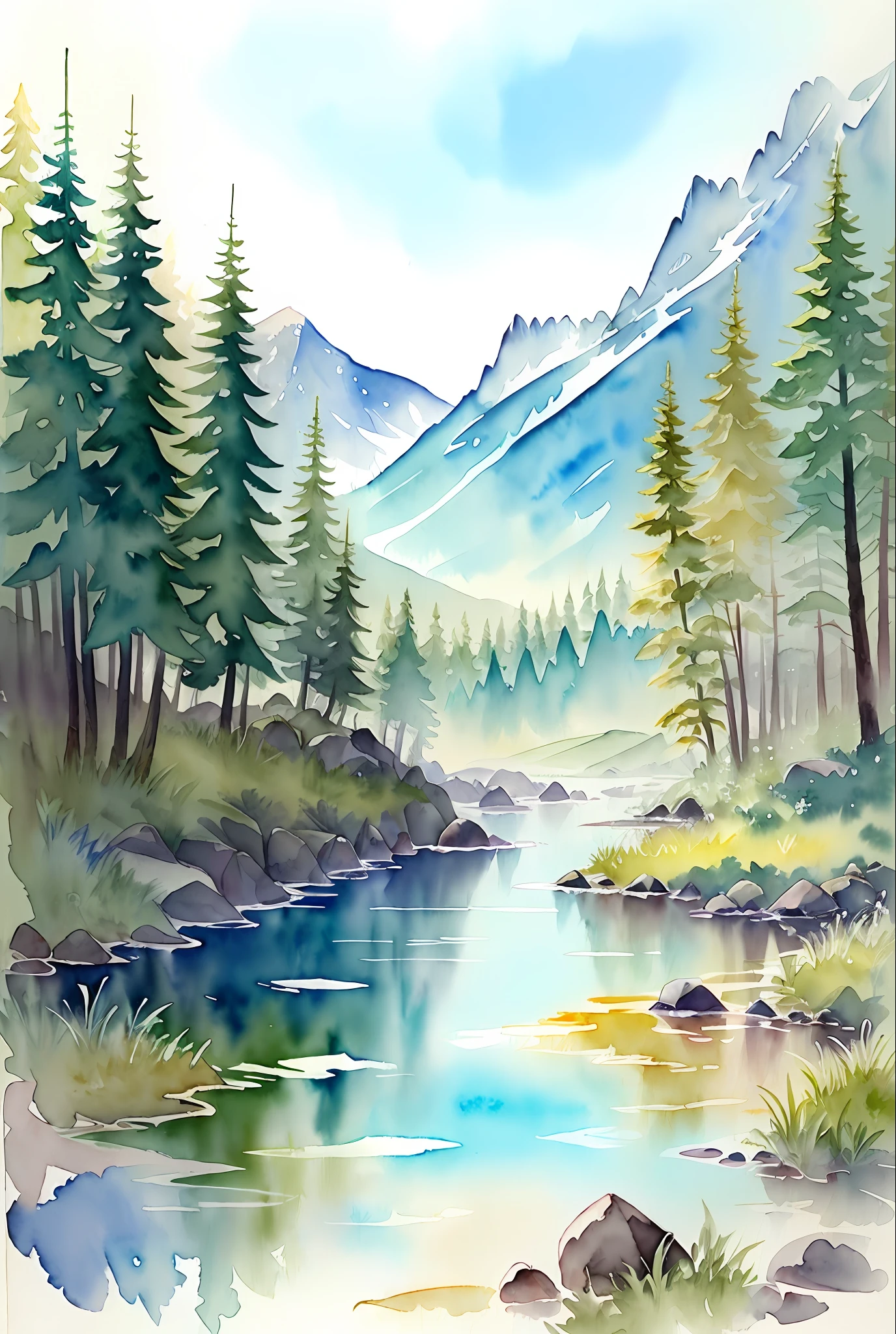 ( watercolor \(medium\), drawing, IrisCompiet:1.2),painting of arctic alpine tundra, landscape, sfw