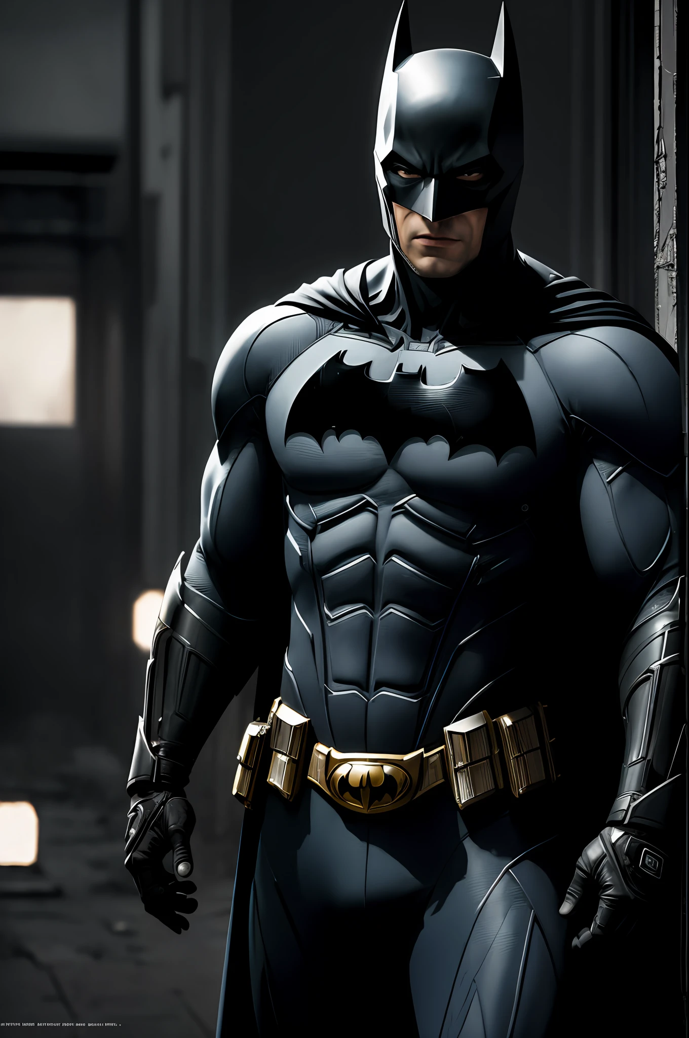 (8k, RAW photo, best quality, masterpiece: 1.2), ultra-detailed, formal art, photorealism: 1.37, upper body shot, DC Batman, film grain, action pose