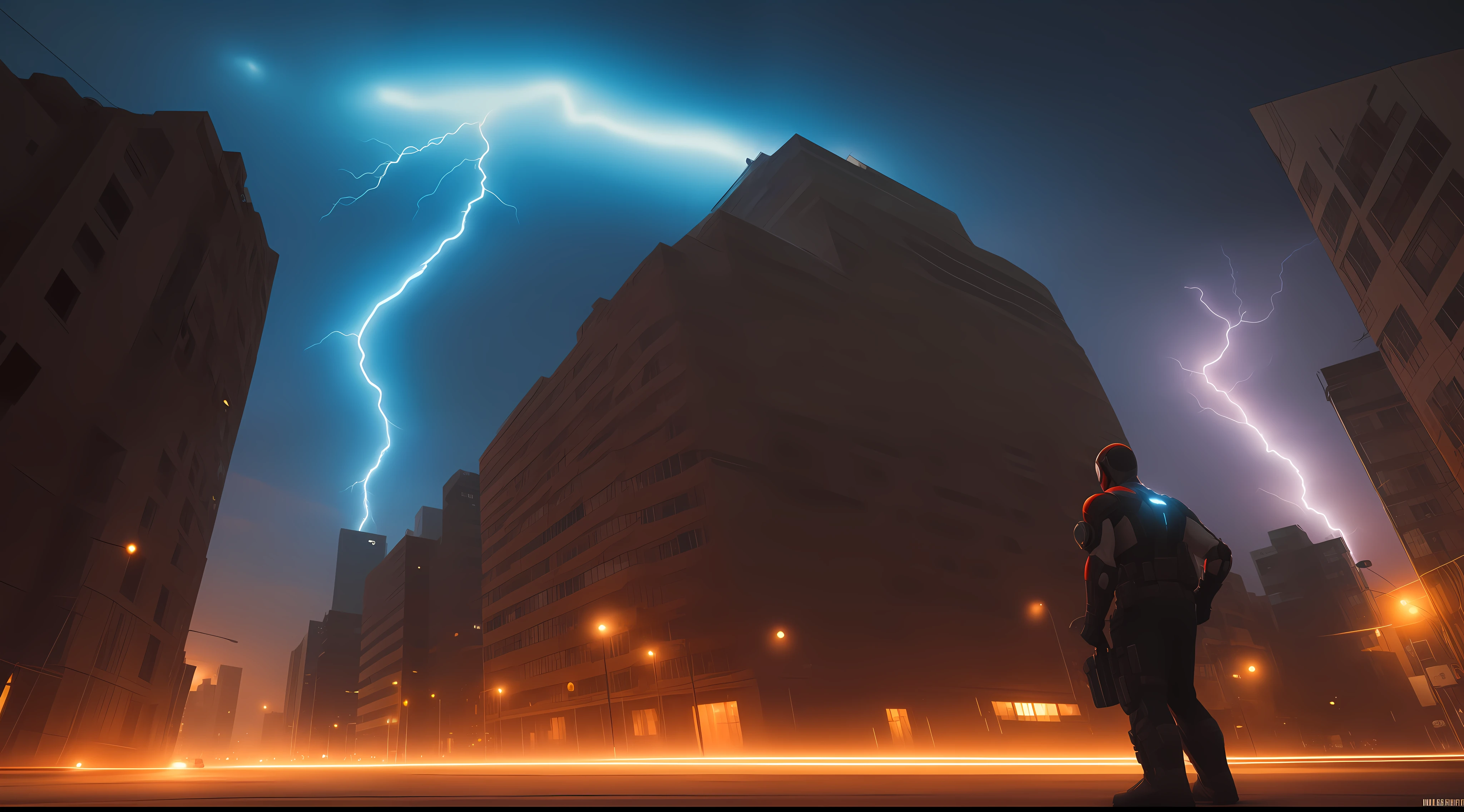 Uma pintura fosca altamente detalhada ,miles moralles, homem aranha, 4k, ConceptArt, cidade urbana, Backgrownd fotorrealista, dark blue lightning, homem aranha, starsky, Medium plan, Contra-Plongée, tall buildings, render super detalhado, 3 d render arte 8k, obra-prima, melhor qualidade, cinematiclighting, vibe cyberpunk, homem aranha