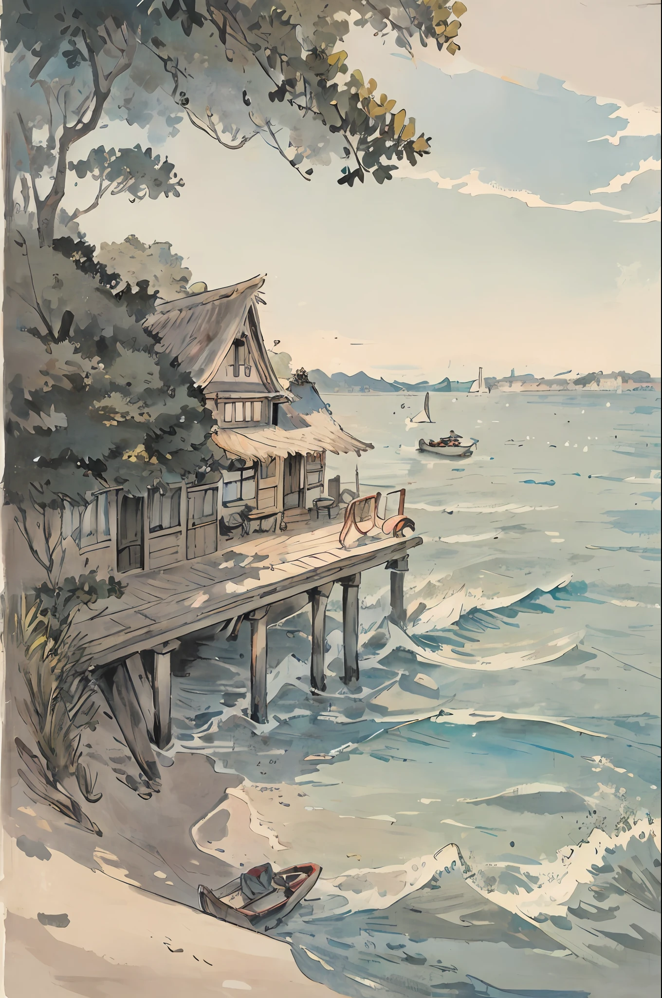 Beach Teenager and maiden picking up shells Grey pupils Quadratic 16:9 Seaside cottage for two people Houseboat seaside