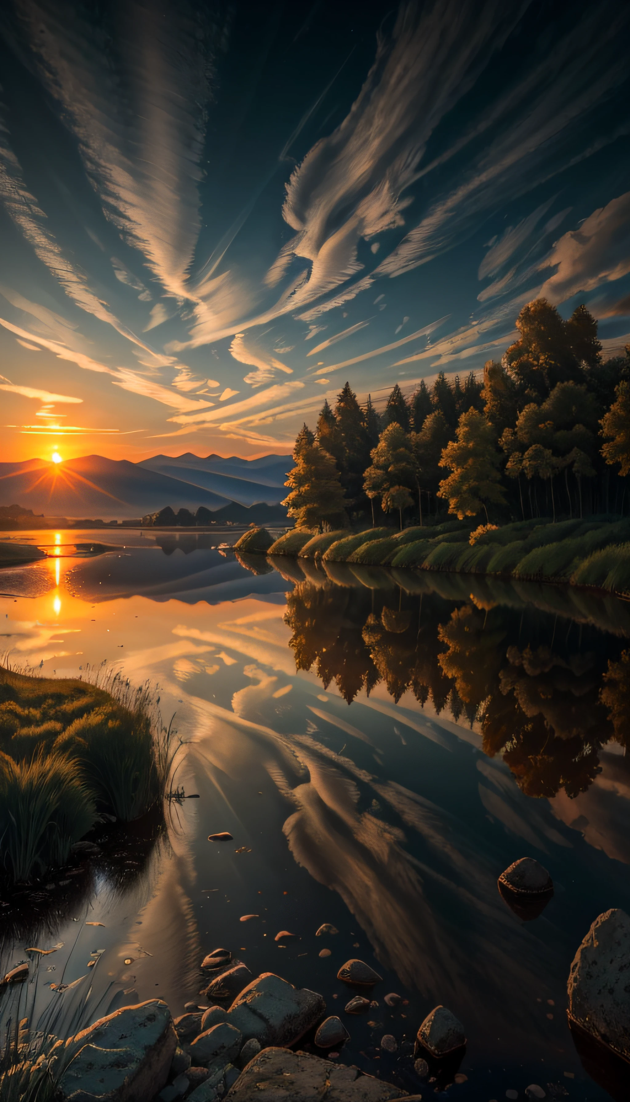 highres, imagination, (realistic), clear skies, composition, sunset, (hdr:1.5), outdoors, intricate details,