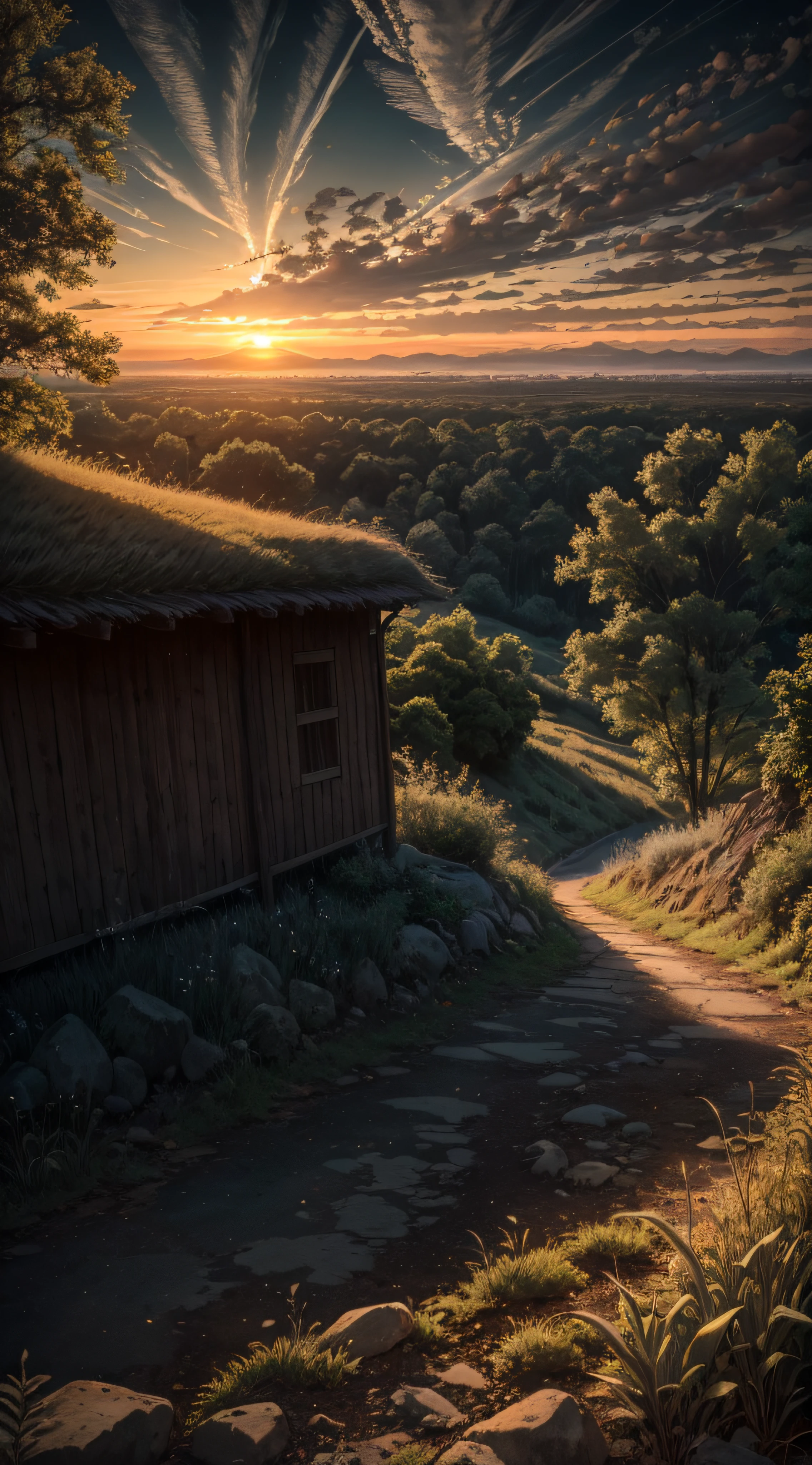 highres, imagination, (realistic), clear skies, composition, sunset, (hdr:1.5), outdoors, intricate details,