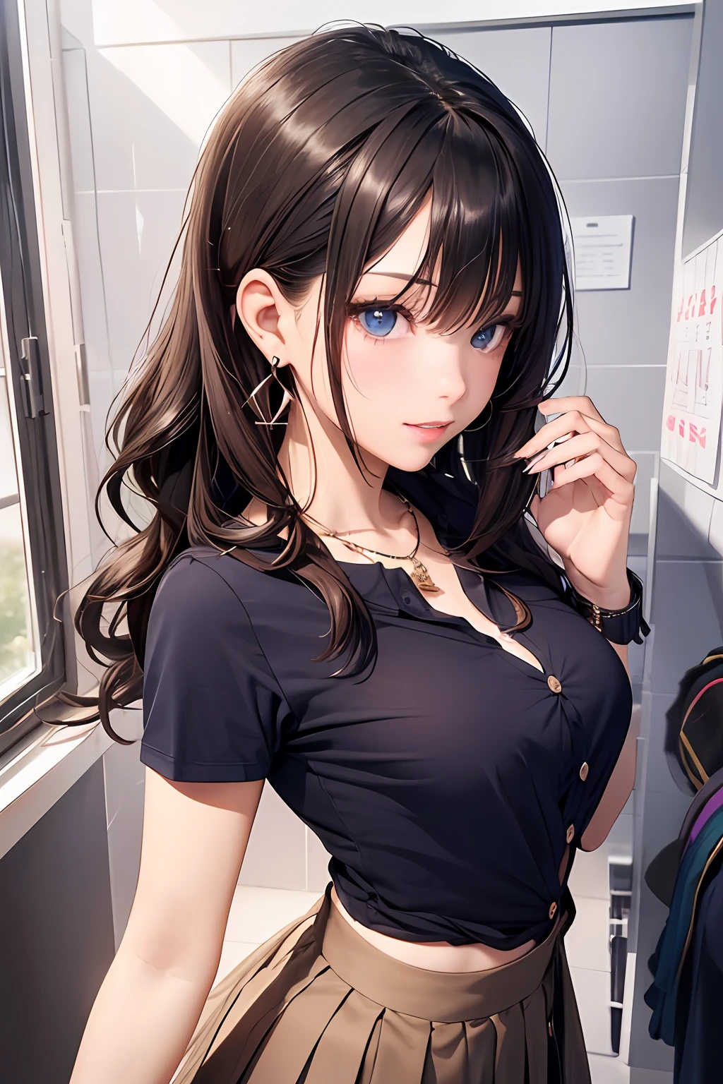 Anime girl with long hair and blue eyes posing in a room - SeaArt AI