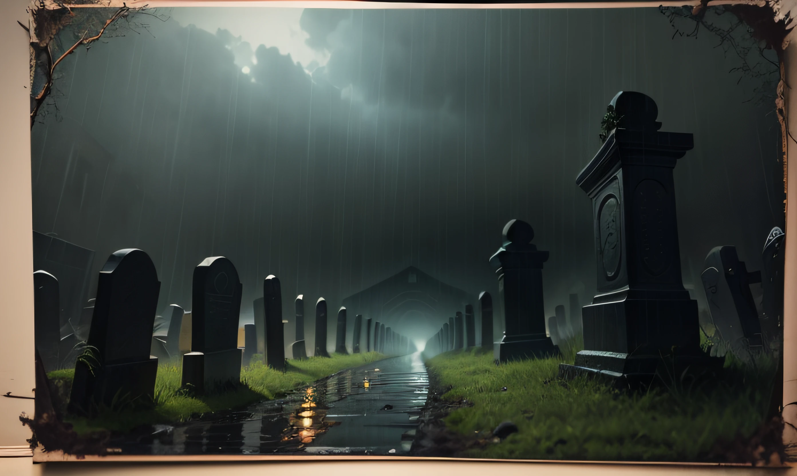photorealistic, best quality, masterpiece, rainy graveyard, spirit dark theme --auto
