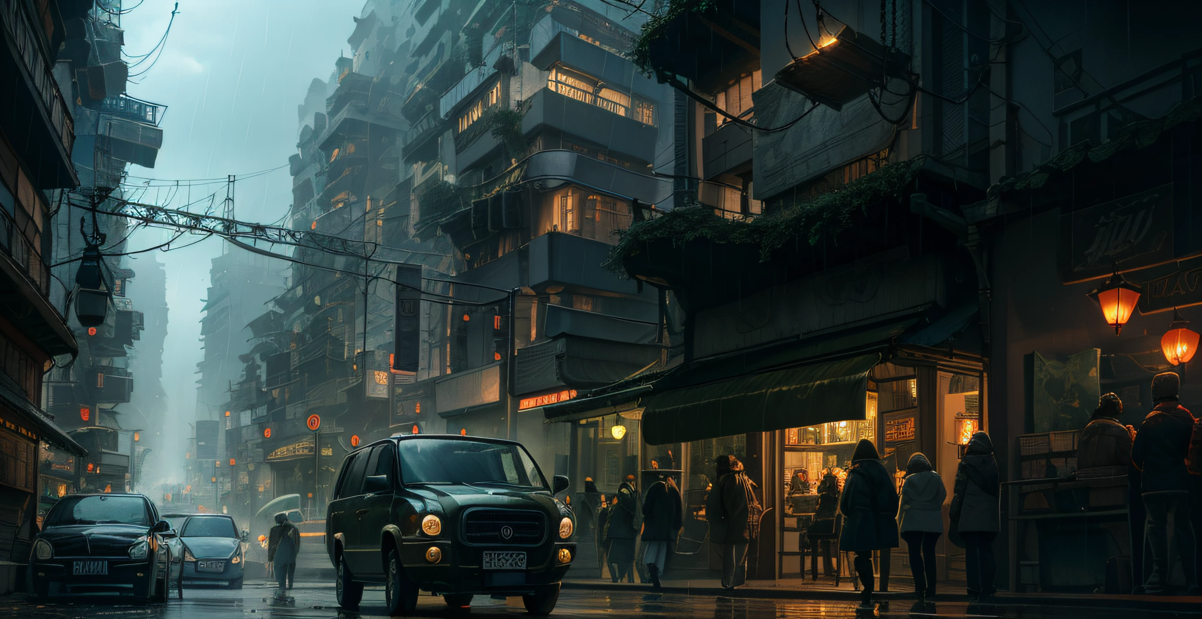 Urban design of Sidmead、Low-rise buildings、the chaos、Complex and high-definition、bladerunner、Ridley Scott's visual expression、Futuristic cities、nightscape、rainy day