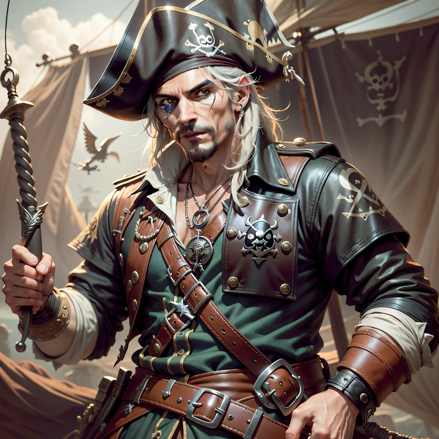 melhor qualidade, obra-prima, Ultra alto nada, CCDDA Artstyle, A ghostly pirate haunting the seven seas, fogo --auto