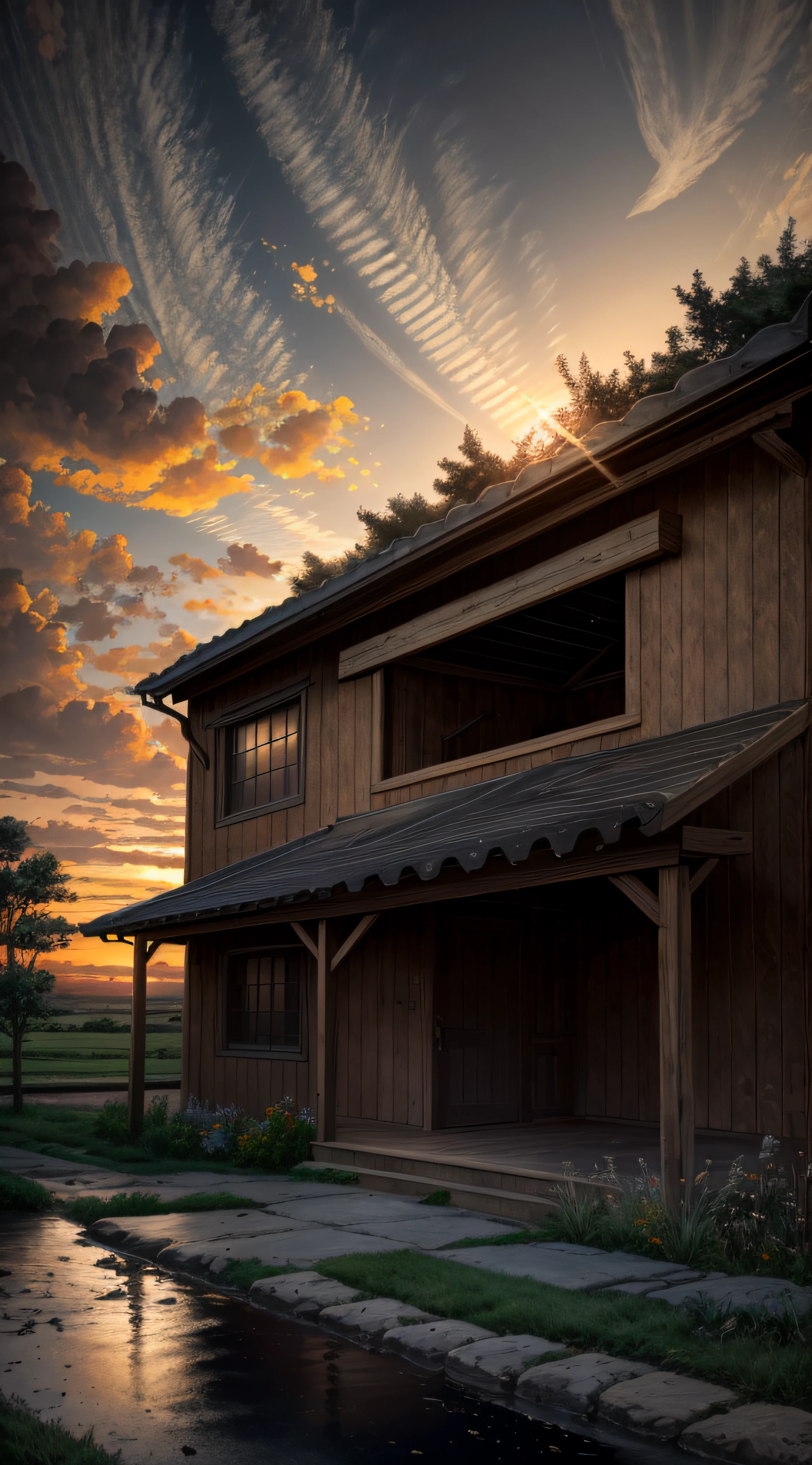 highres, imagination, (realistic), clear skies, composition, sunset, (hdr:1.5), outdoors, intricate details,