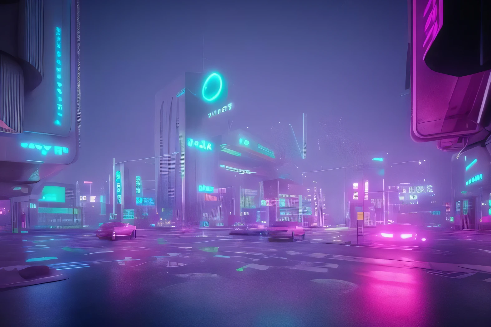 Neon foggy futuristic Auckland city octane render wvebg1