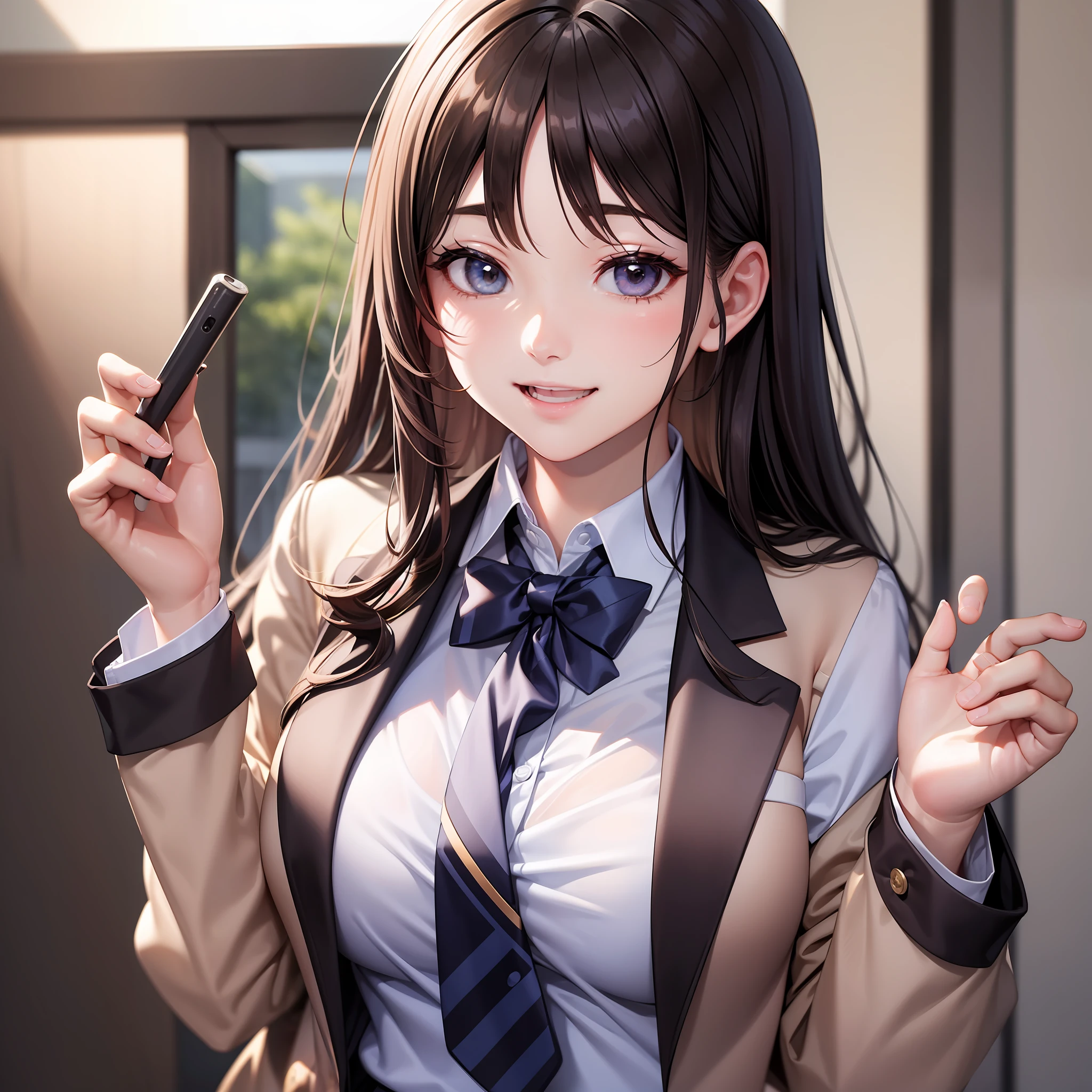 beautiful a girl　schools　seethru school uniform　blazers　a smile　Long　最好质量　a masterpiece of　ultra-high-resolution　big tit