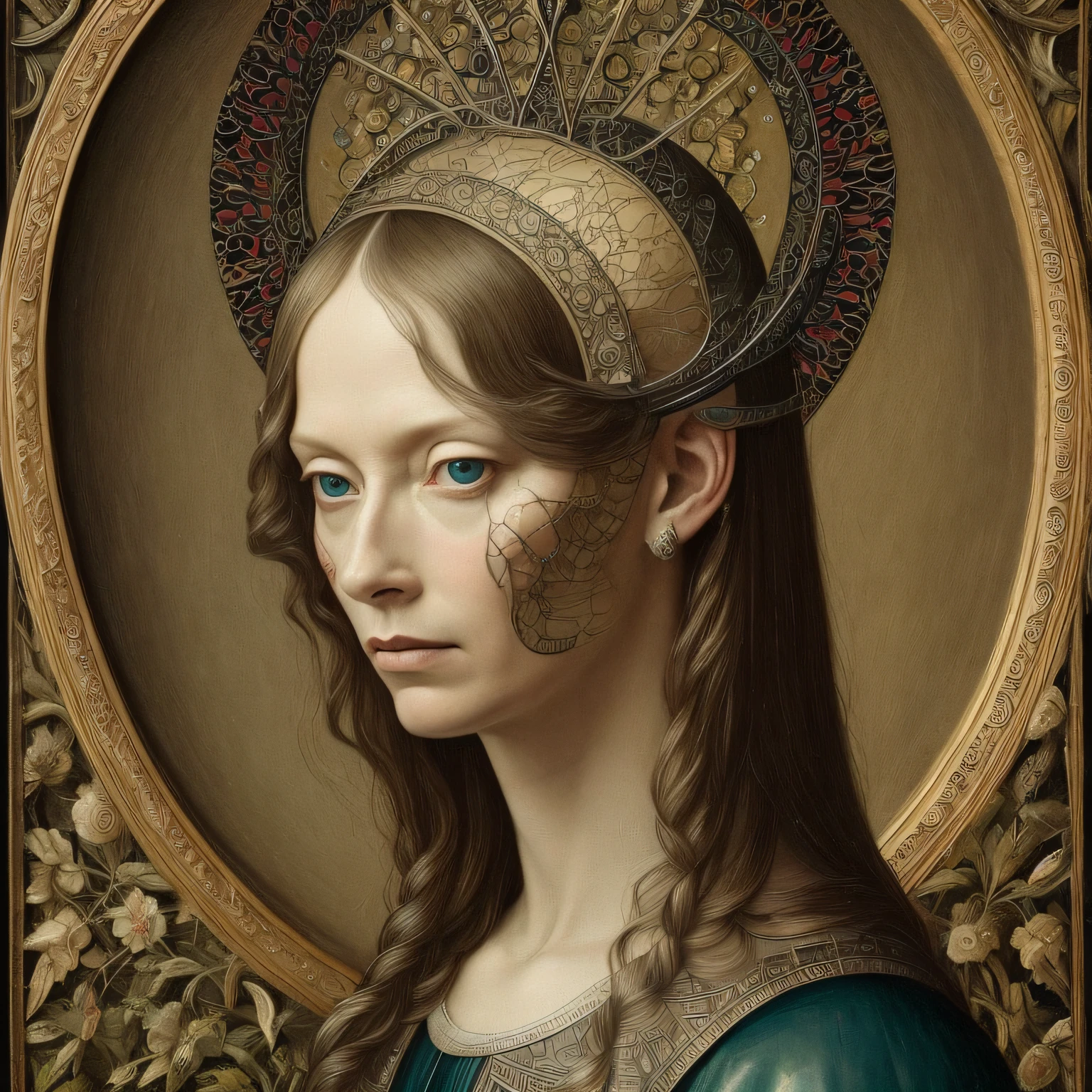 Tilda Swinton IS A BLACK ANGEL art by Hieronymus Bosch, futuristic, sci-fi movie:: A detailed, elegant, intricate and colorful portrait in mixed media :: A masterpiece of surreal art, a vibrant painting --auto --s2