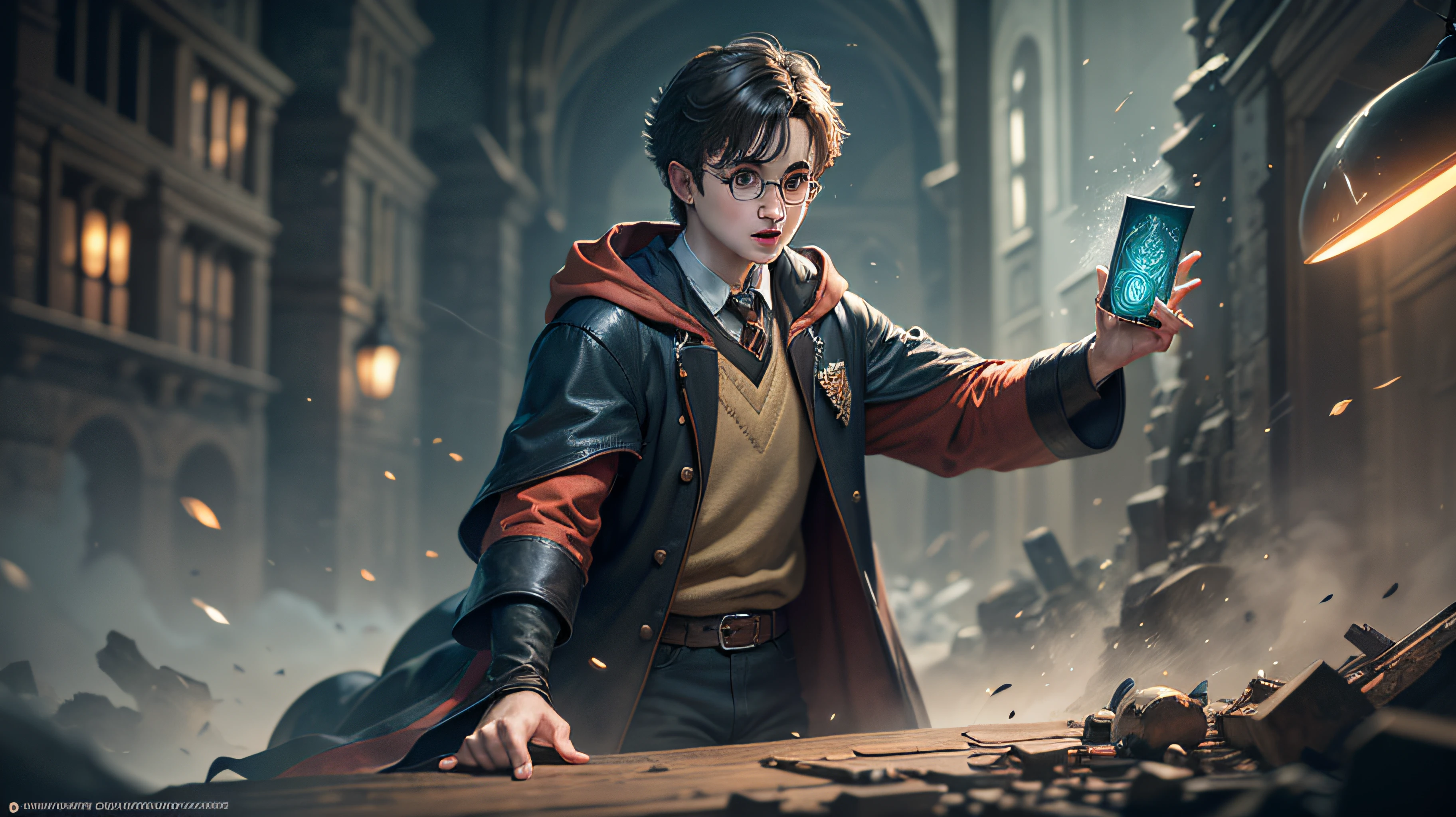 1boy, harry potter,charachter, beautiful, devian art, trending artstation, digital art, detailed, realistic, humanoide, character,cinematic sho ,cinematic lights, harry potter, high textures, high resolution, dreamlikeart, 8k, highly detailed