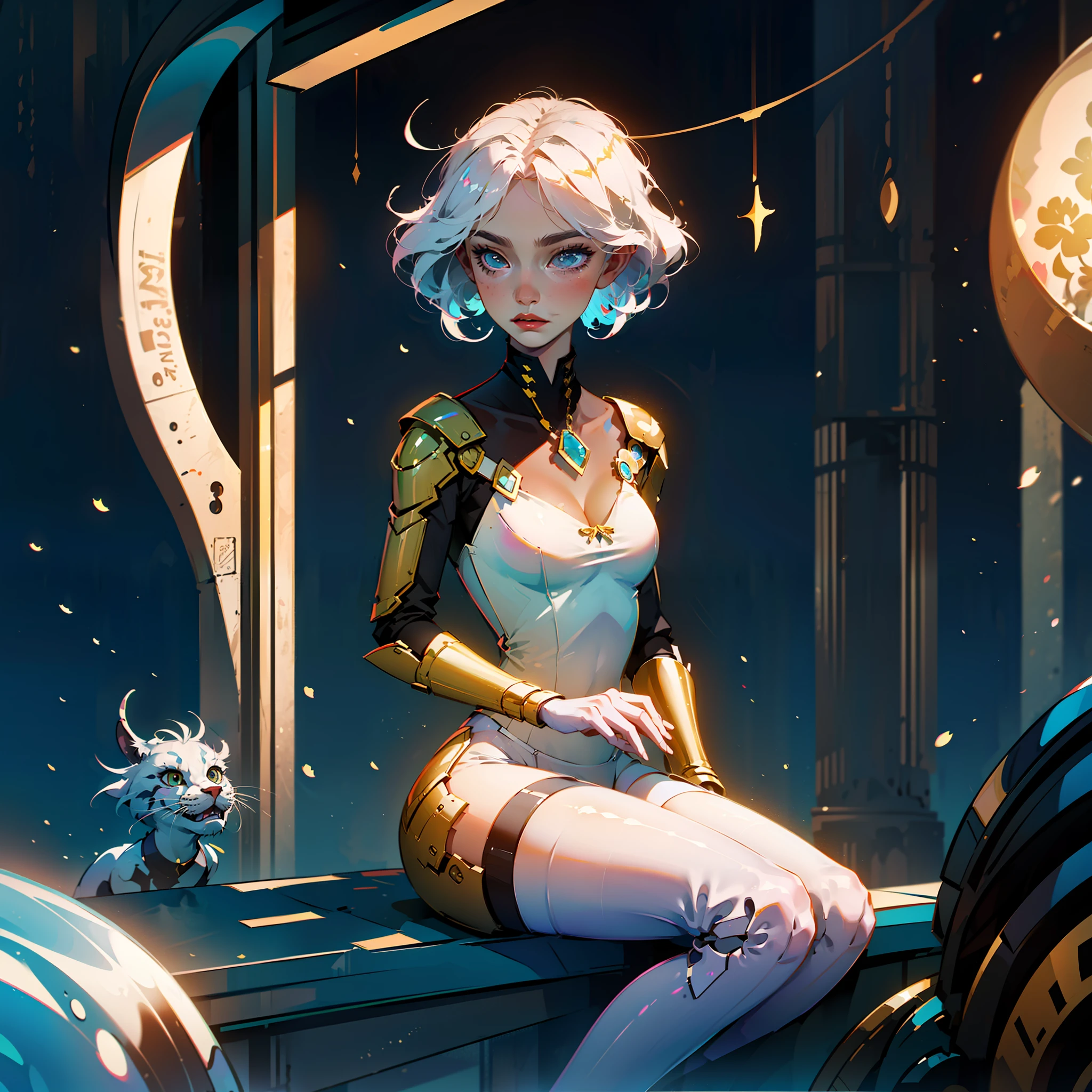 "(Obra maestra, calidad superior, mejor calidad, arte oficial, Beautiful and aesthetic: 1.2), (1 chica: 1.3), (arte fractal: 1.3), Robotic girl, nekomimi, Magical atmosphere, chica androide)." --auto