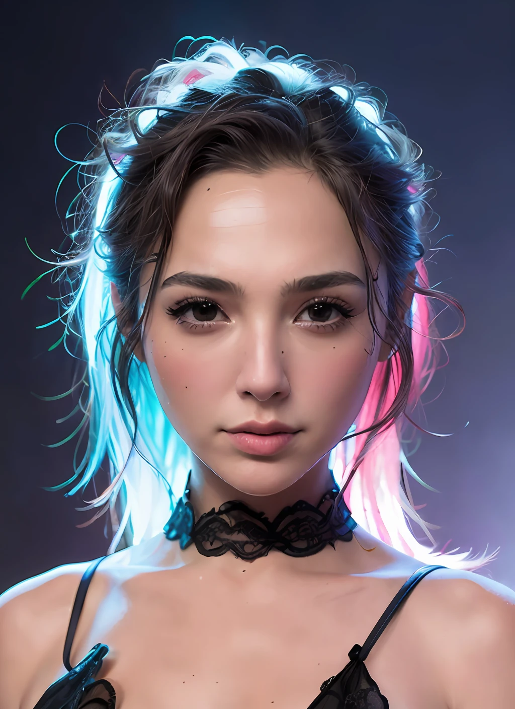 RAW, estilo, fotografia de obra-prima hiperdetalhada de rainha linda, tema glamour, translucent ice bra and panties, ((purple Flowing Hair)),((pele altamente detalhada, detalhes da pele)), foco nítido, Volumetric mist, 8k uhd, dslr, alta qualidade, grain of film, seios grandes, ulzzang-6500,um retrato de uma garota elfa com sardas e olhos azuis brilhantes e impressionantes posando para uma foto, corpo inteiro, ombros nus, musculoso, apto, abdominais definidos, tangas, (camelo proeminente) sardas brancas, long flowing green hair flying, brilho brilhante, beautiful pale makeup, retrato colorido, retrato impressionante, sardas elegantes, vestindo tangas pretas com runas brilhantes de poder, luvas pretas, brilho das estrelas, Gold dust spread across your skin and your face, (fotos escuras e hiper-realistas (((retrato))) refraction ,Dark background of magical night forest, bosques profundos, towering ruins, starlight skies, A mystical and epic landscape, Featuring a fantastical and surreal world of floating islands, Giant trees and mythical creatures, that transport the viewer to a world of imagination and wonder, artstation, arte digital, intrincado, trend, bright colors suitable for viewing in public places A masterpiece, a melhor qualidade, reflexos impressionantes, os melhores reflexos de sempre. (muito detalhado CG unidade 8k wallpapers), (melhor qualidade), (better illustrations), (melhores sombras), tema floresta com elementos naturais. Tall trees, riachos tranquilos, pequenos cogumelos brilhantes cercados por folhas e galhos delicados, with fireflies and glowing particle effects, (elementos naturais), (tema da selva), (folhas), (galhos), (vagalumes), borboletas, (folhas delicadas), (brilho), (particle effects). , 3d isometric, octan render, Ray traced, super detalhado
