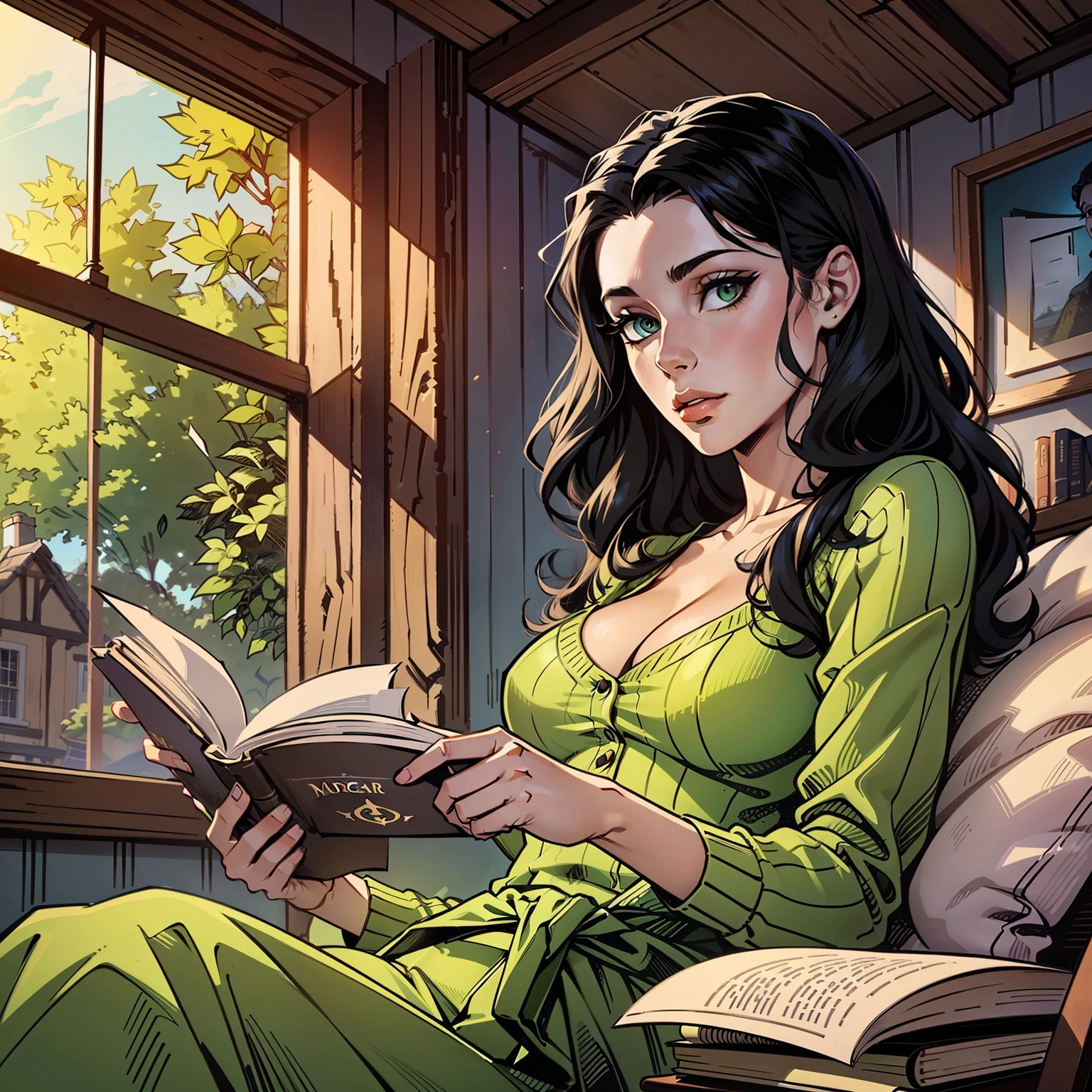 "Morgana has small, greenish eyes, she's mulatto, tall, thin, with black hair wavy to her waist. Morgana enjoyed moments of reading in the cozy corners of the attic."