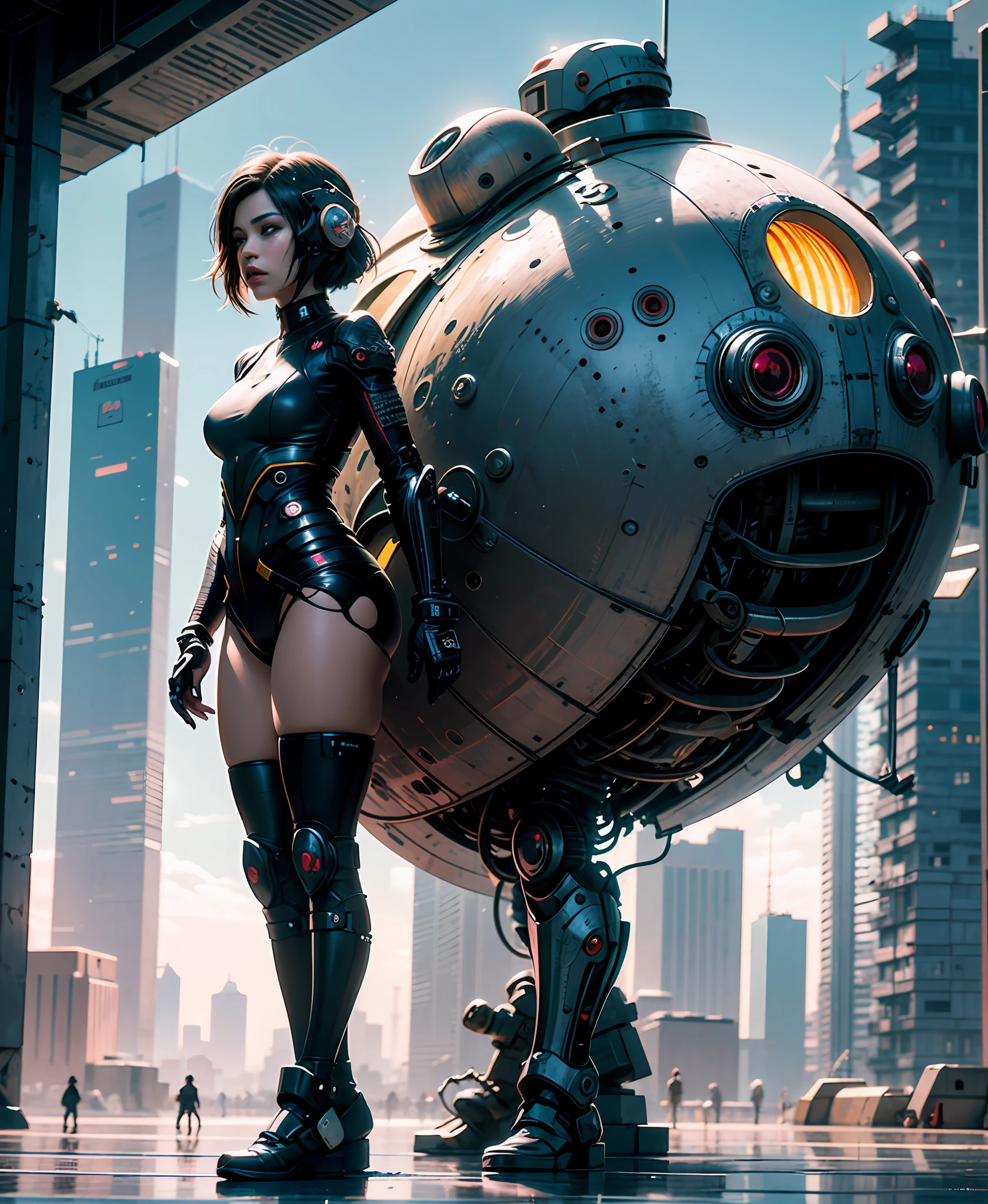 Cyberpunk art of a beautiful latina (thick ass, small waist) who is looking off in the distance for her paper airplane, in the style of bright and bold, selective focus, cryengine, hyper-detailed, psychadelic, figurative installations, colorful futurism, disfigured forms, human anatomy, chrome-plated.