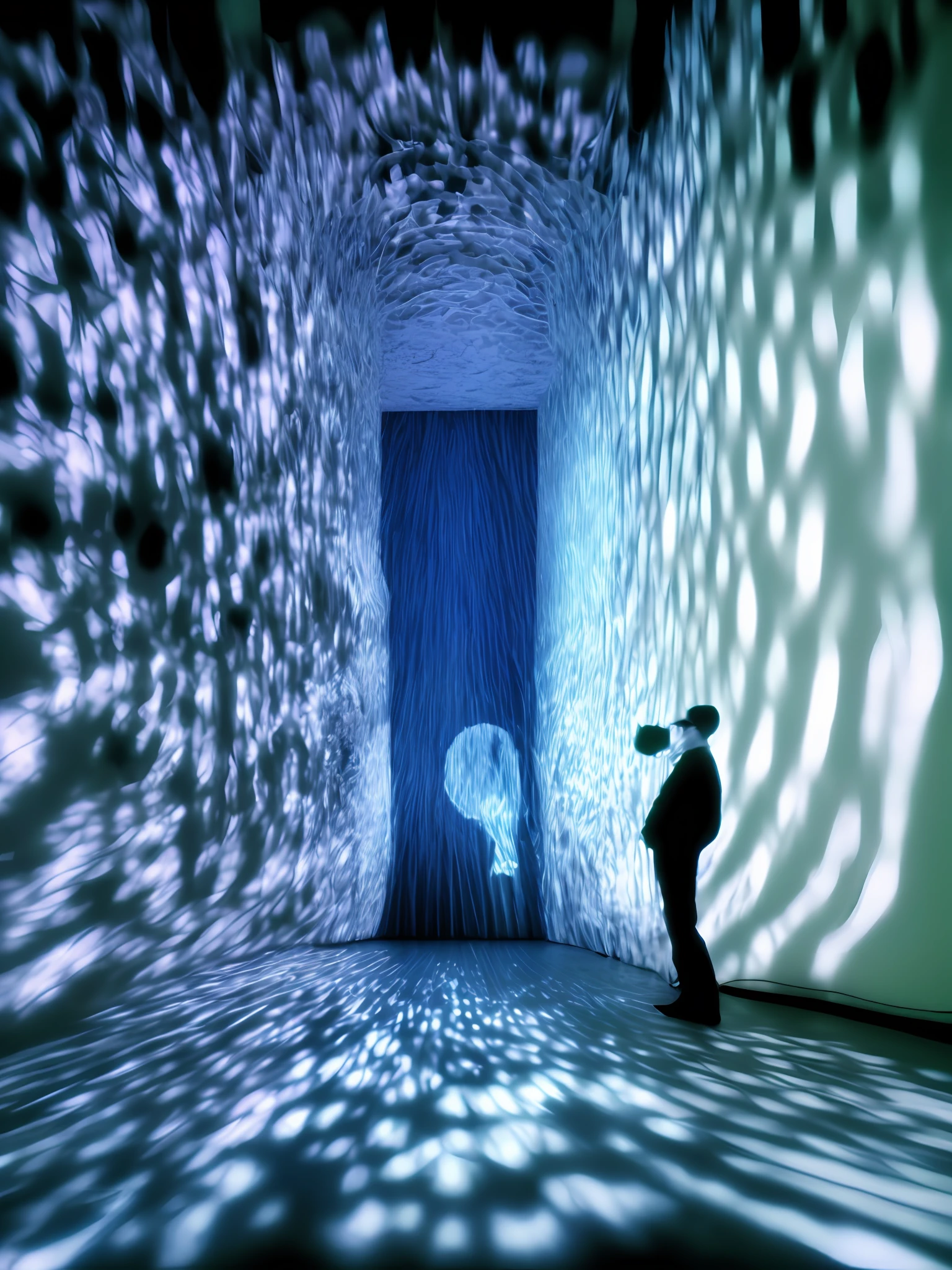 VIDEO INSTALLATION style immersive light art installation, kinetic motion