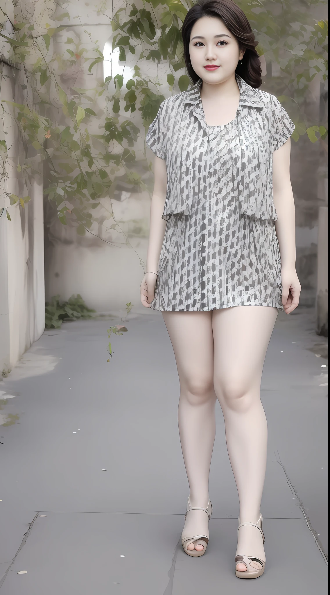 Tall plus-size cute girl,Colorful summer,Wearing a summer girly vest+short skirt,Street photography,Height 180cm,Long legs,Perfect figure