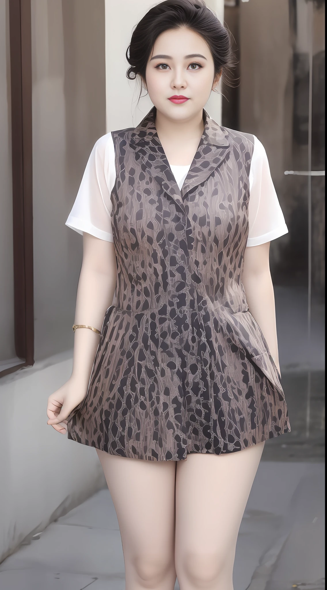 Tall plus-size cute girl,Colorful summer,Wearing a summer girly vest+short skirt,Street photography,Height 180cm,Long legs,Perfect figure
