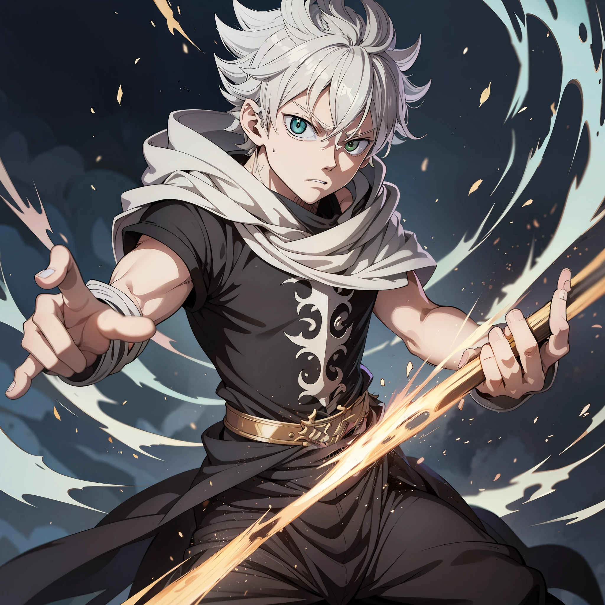 Anime - imagem de estilo de um homem com cabelos brancos e olhos verdes, cara bonito na arte demon slayer,!! corpo inteiro, Demon Slayer Asta fanart, Otaku Gangasta, arte chave do anime, "Black clover" estilo, estilo de arte "Black Clover"