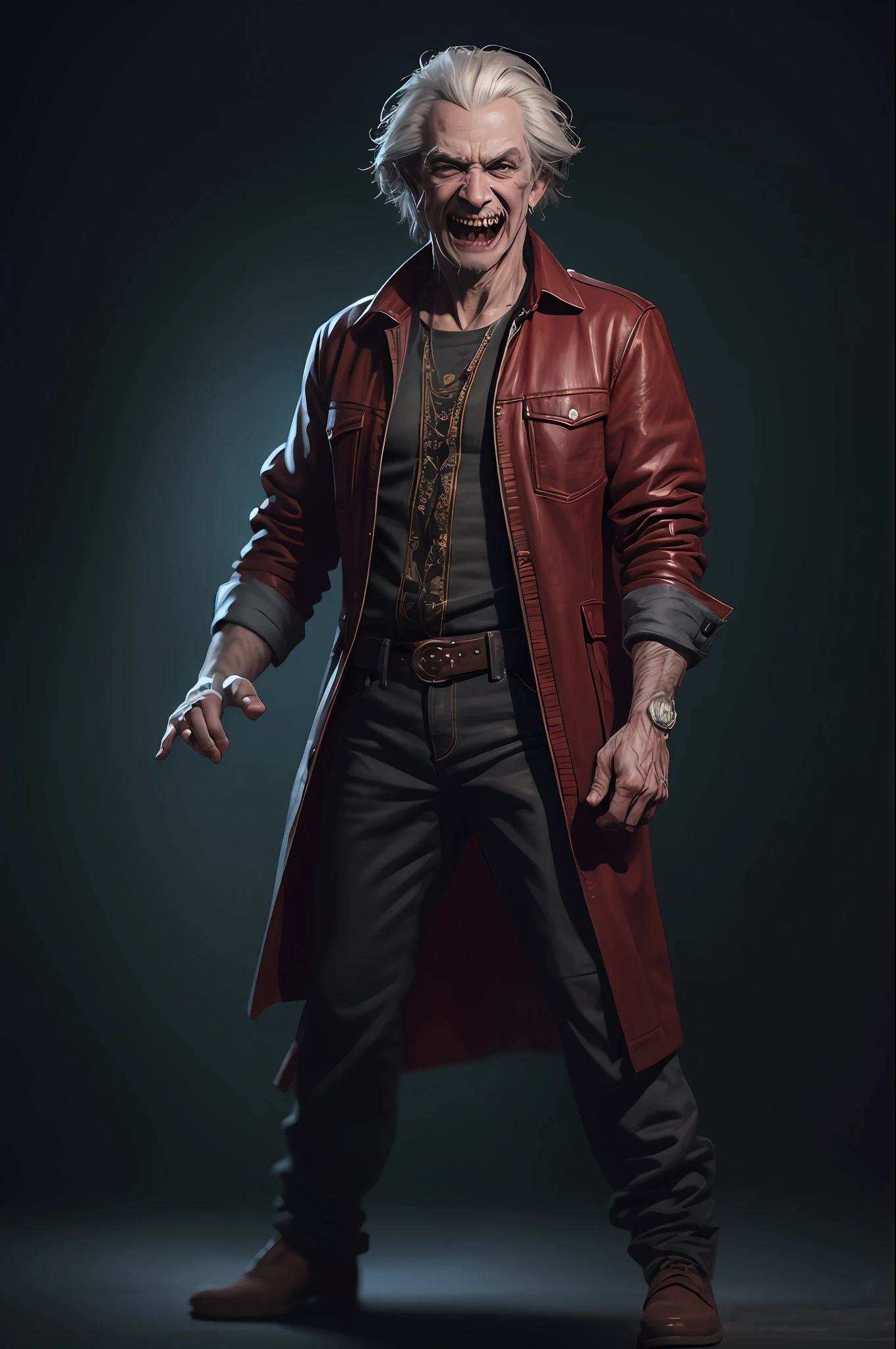 photorealistic, highest quality, RAW photo, cinematic composition, (full body:1.4) photography of an (humanoid demon:1.2), (mocking smile:1.4), with (arm extended forward:1.3) and( making a friendly gesture with the hand to ask someone to come closer:1.4), waring extravagant and colourful clothes, baggy trousers, felt boots, haggard face, aquiline nose, bushy eyebrows, reddish eyes, haggard skin, sharp teeth, gnarled hands, macabre, disturbing, photorealistic skin texture|spots|wrinkles, detailed clothes, clothes texture|wrinkles, abundant details, intricate details, subsurface scattering, volumetric shadows, sharp focus, (dynamic pose), 8k, highly detailed, UHD, HDR, (extremely high facial expressiveness:1.3), (accurate hands anatomy:1.2)