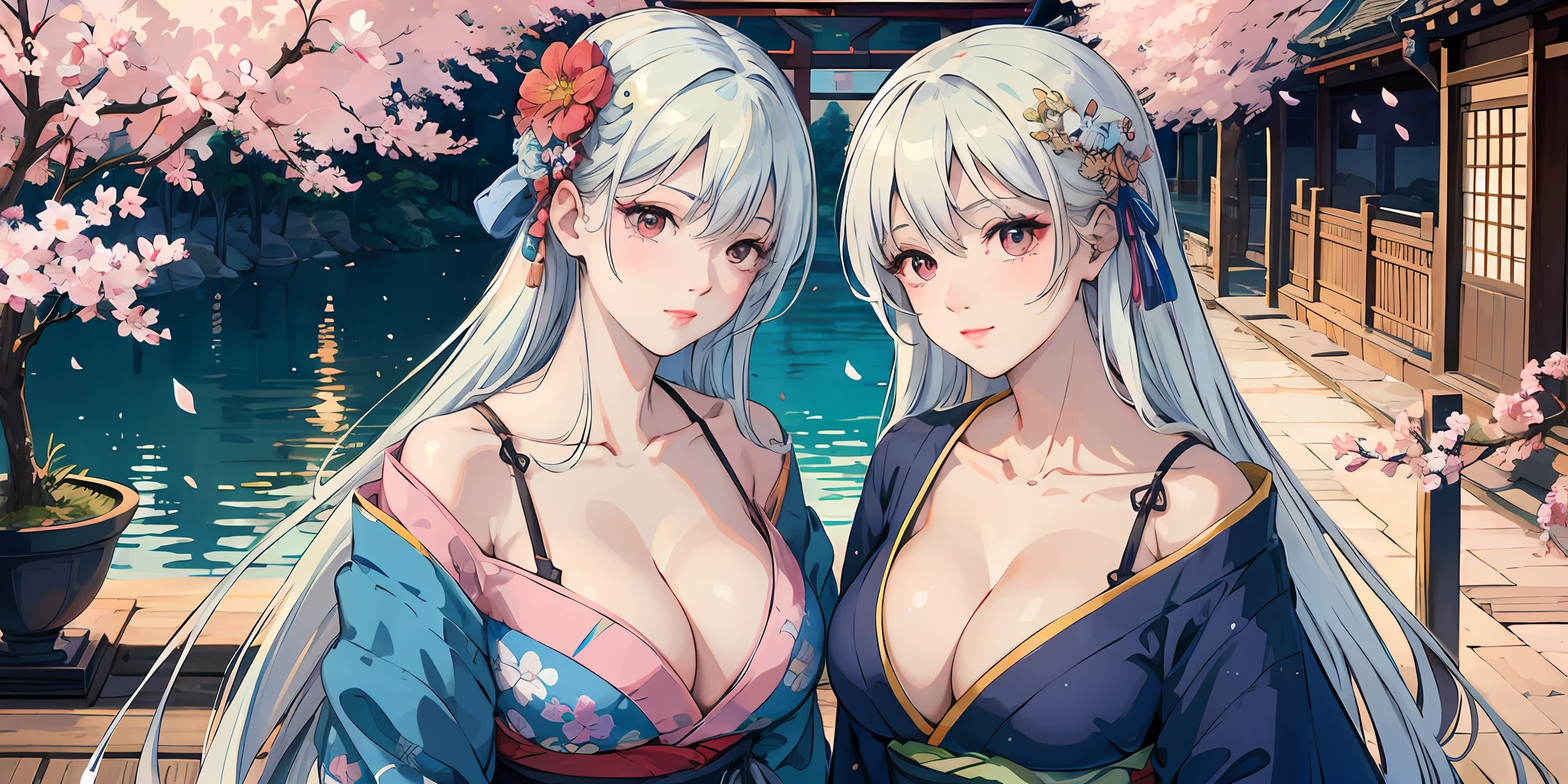 anime characters in kimono pose for a picture, two beautiful anime girls, anime style 4 k, anime girls, best anime 4k konachan wallpaper, detailed digital anime art, anime wallpaper 4k, anime wallpaper 4 k, 4 k manga wallpaper, anime art wallpaper 4k, anime art wallpaper 4 k, digital anime illustration, 4k anime wallpaper, high resolution, high quality,