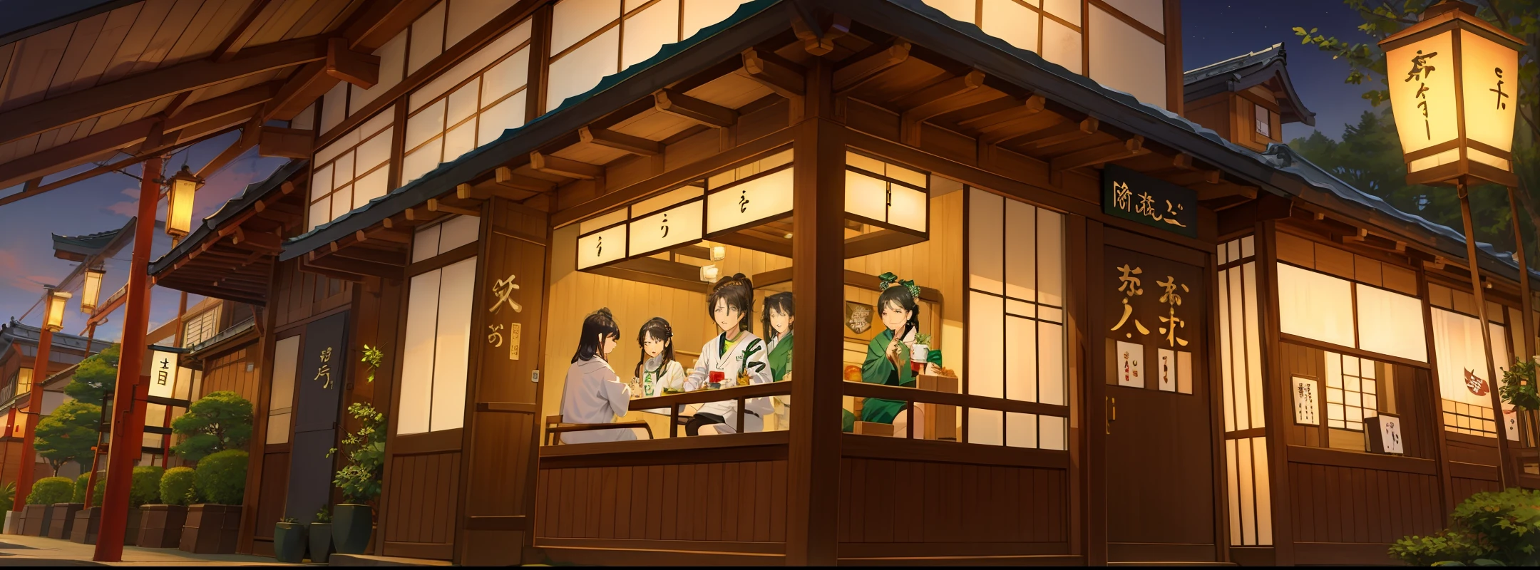 Starbucks in Nara in the style of Japan paintings