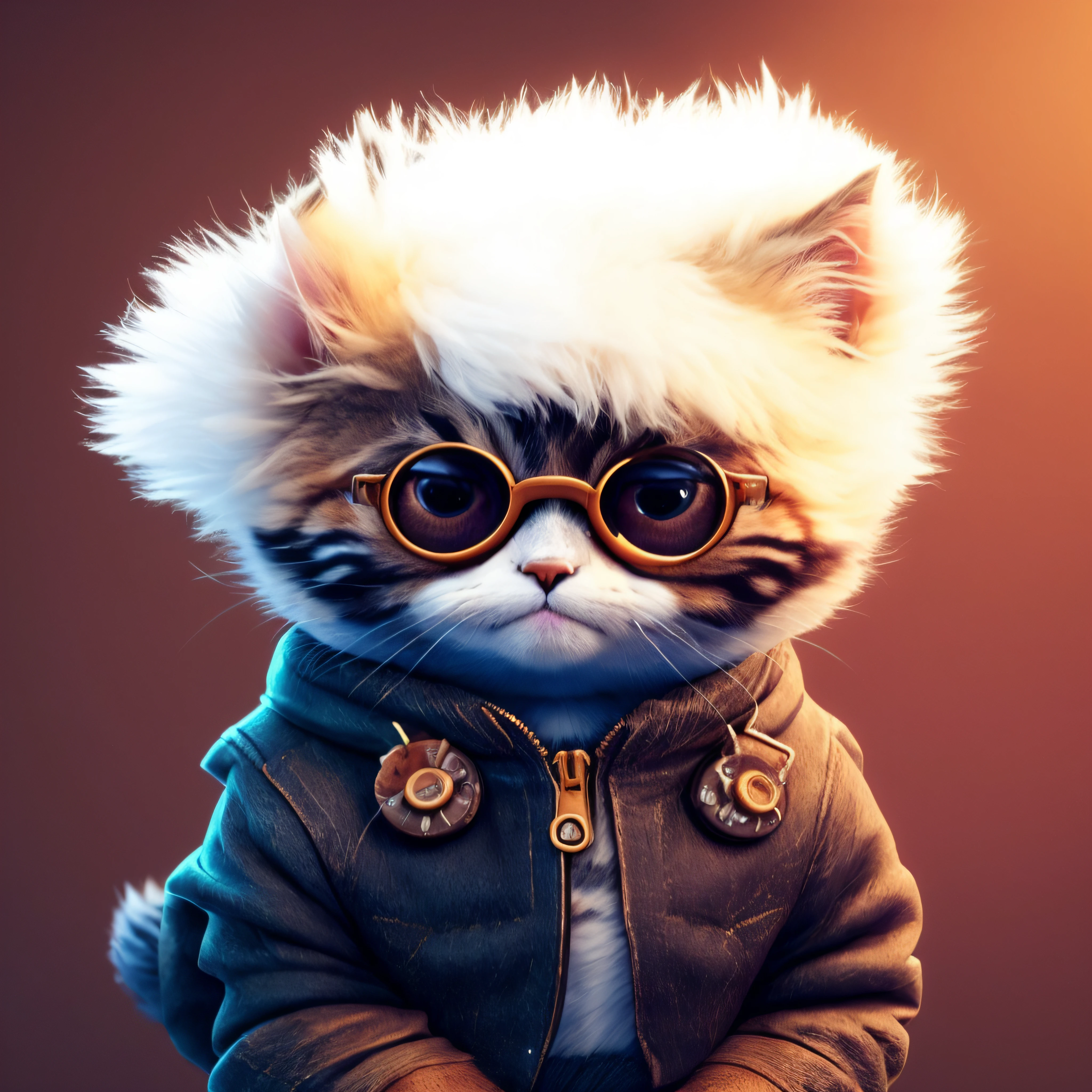 there is a cat with glasses and a jacket on, painting digital adorable, arte digital detalhada bonito, arte digital bonito, anthropomorphic cat, arte de fantasia peluda, Retrato de personagem peludo, arte digital peluda, olhando heckin legal e elegante, Arte digital alucinante, bonito 3 d render, gato steampunk, gato cyberpunk, peludo do gato, retrato de alta qualidade, Arte peluda