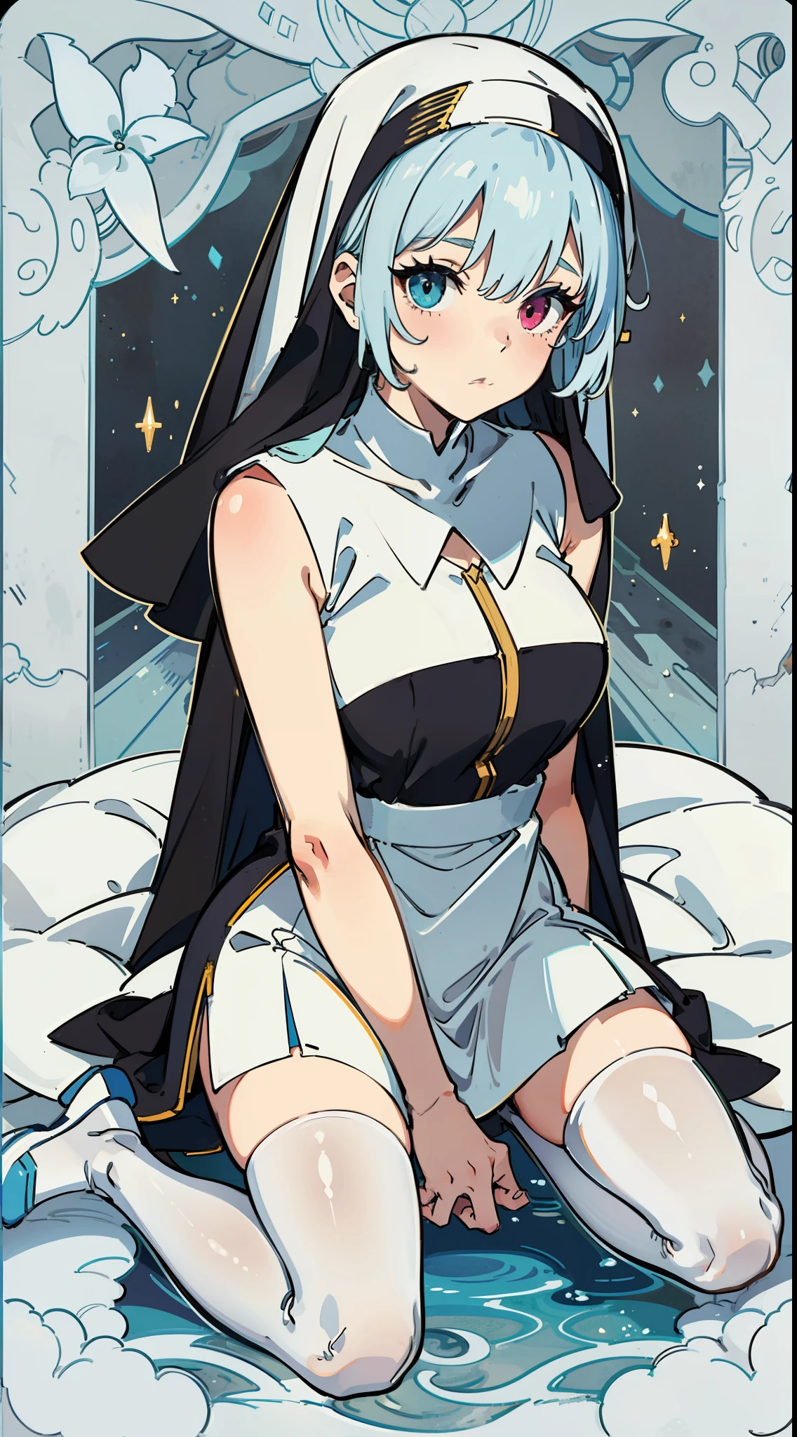 Heterochromic eyes,Nun dress,white stockings,Take off your shoes and kneel