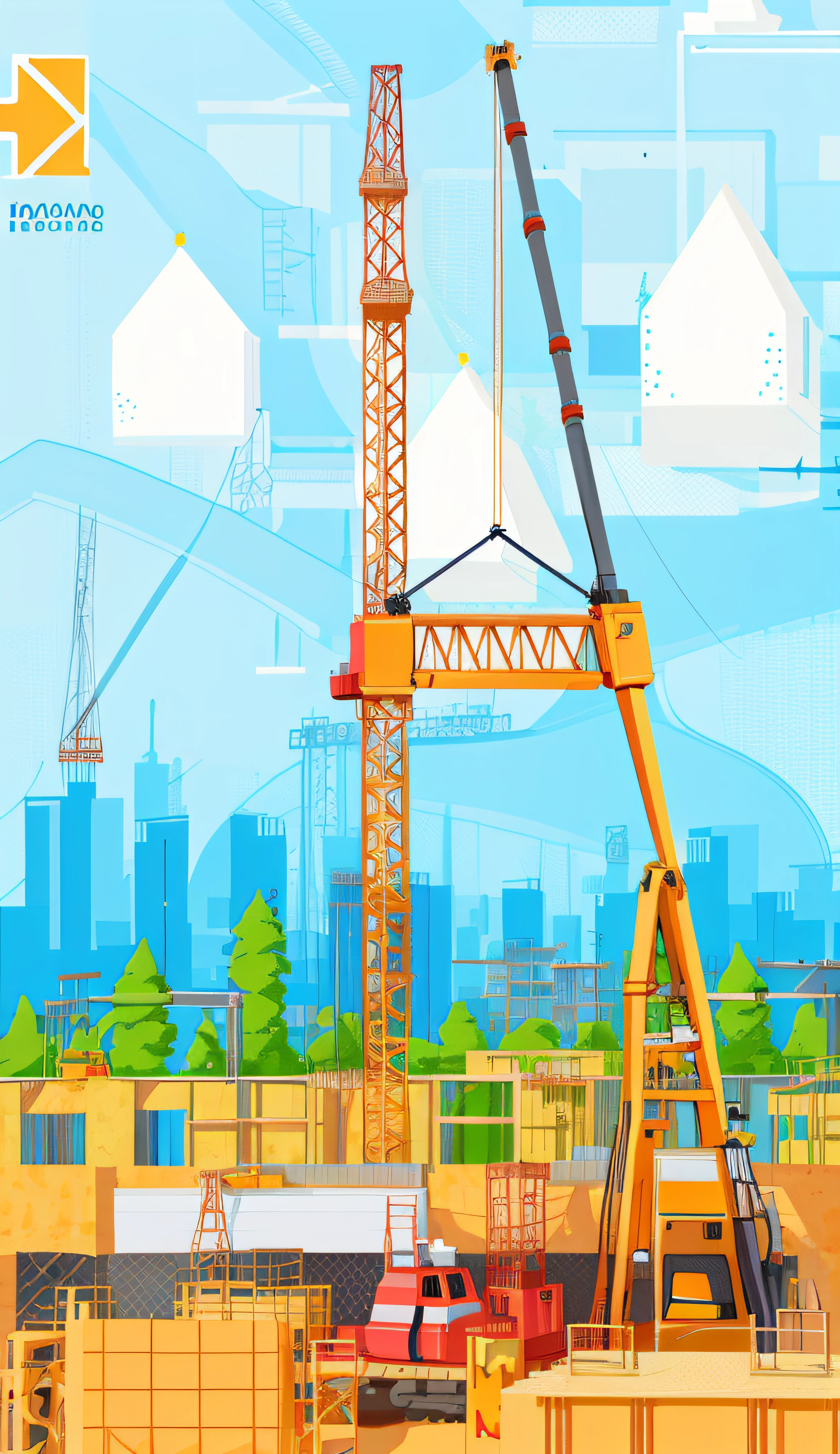 construction site with crane and construction equipment, Construction site, Flat illustration, civil engineer, construction yard, construction, a cartoon illustration, professional illustrations, best on adobe stock, robot in construction, accurate illustration, bright construction materials, high quality illustration, stock illustration, Detailed illustration, Accurate depiction, Highly detailed illustration, Under construction, very detailed illustration, Vector illustration