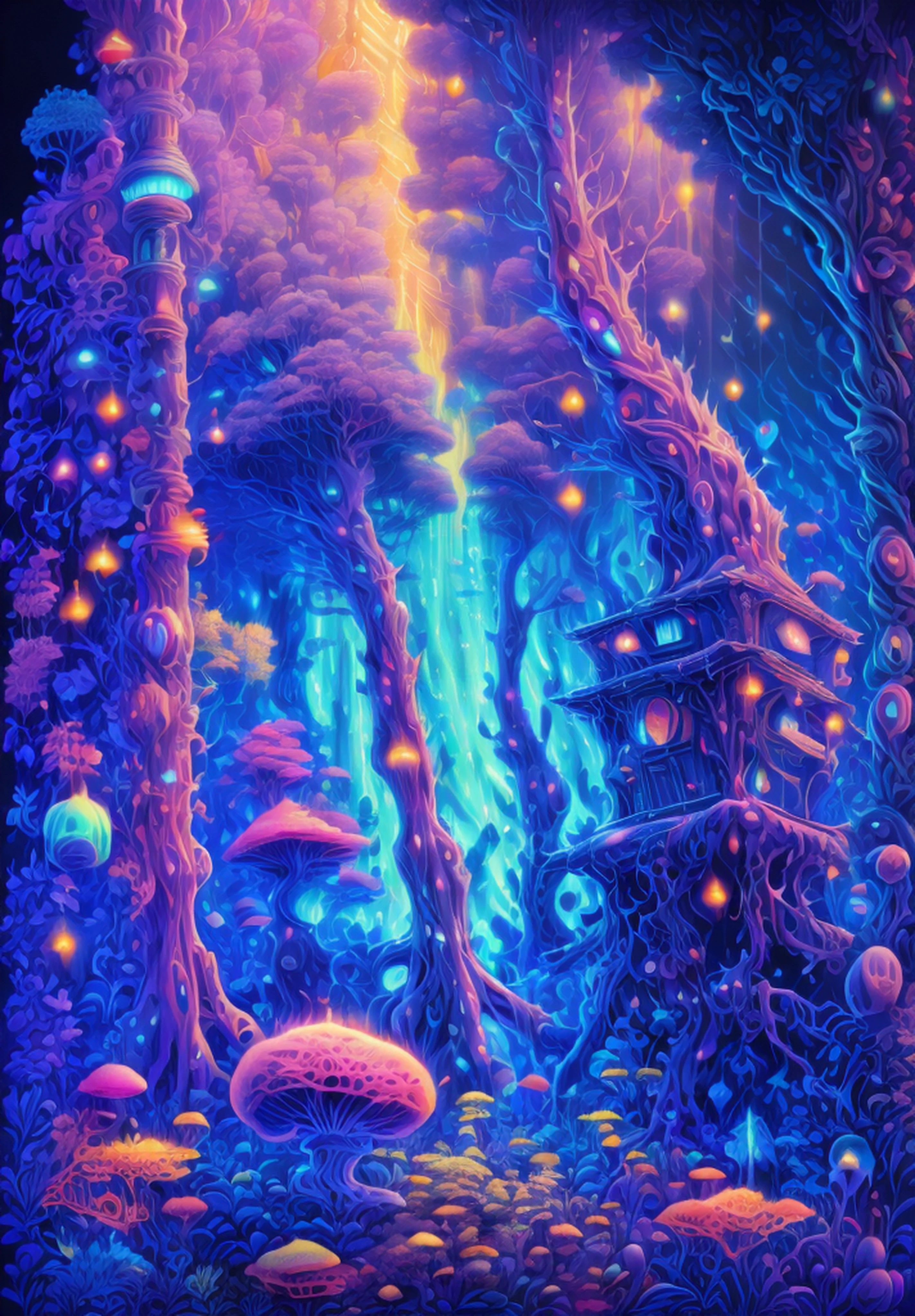 The mushroom world is my home. a realistic detail of a virtual glowing bioluminescent mushroom mega cities inside a floating jellyfish in the dark sea, metropolis in the dark at night is like a spiritual journey through a mushroom forest, cosmic, heavenly, god rays, ornate detail,dmt,molecules,trichromes,mind bending, cinematic, Professional, masterpiece, commissioned, best quality, Color Corrected, fixed in post, CHV3SSciFi, CHV3SUrban, CHV3SWorld, CHV3SMacro, CHV3SDark