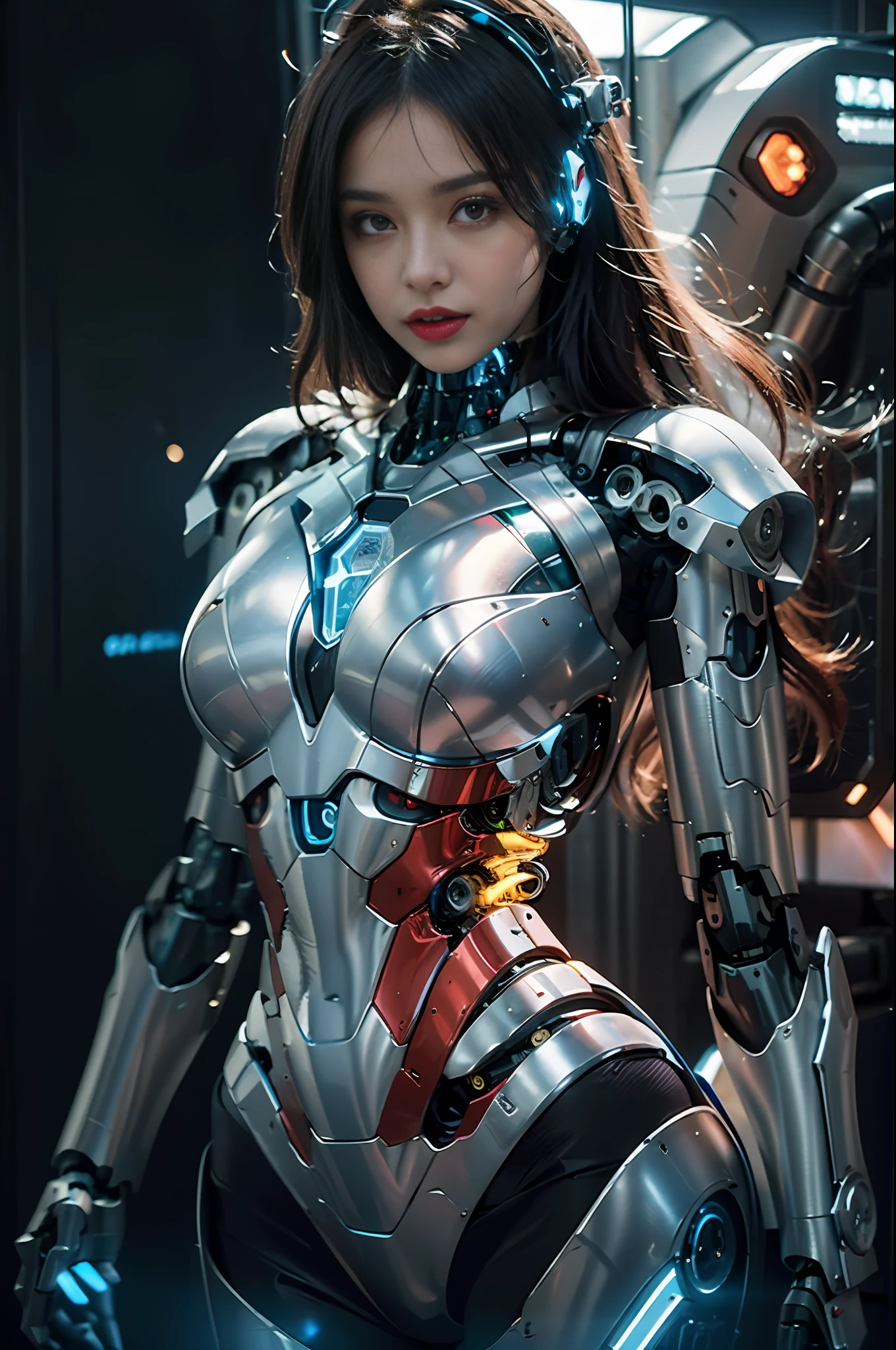a woman in a futuristic suit with a sword and armor, beutiful girl cyborg, beutiful white girl cyborg, cyborg girl, cyborg - girl, girl in mecha cyber armor, cute cyborg girl, perfect anime cyborg woman, perfect android girl, female cyborg, perfect cyborg female, beautiful cyborg girl, female robot, young lady cyborg, female mecha, armor girl