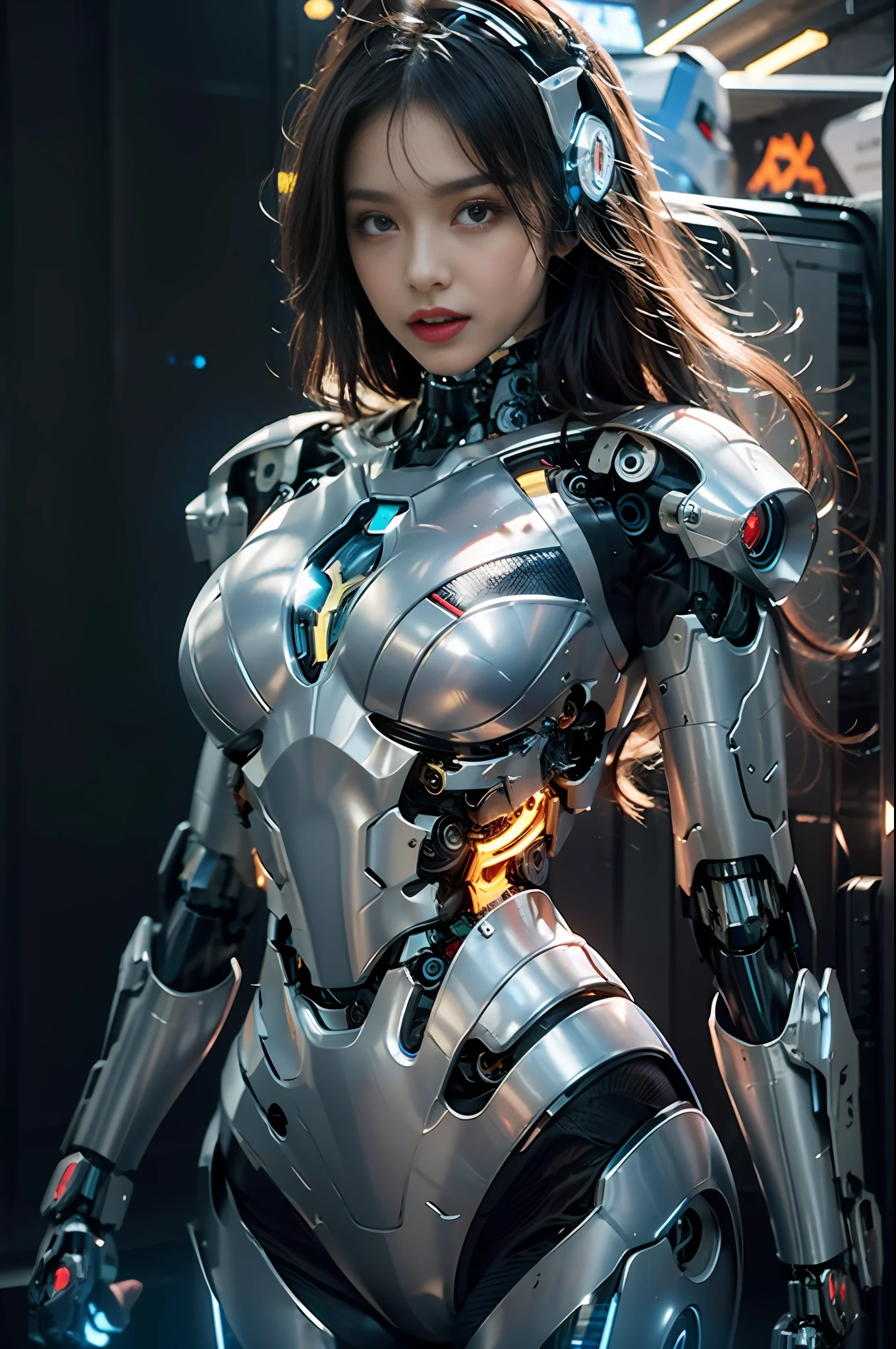 a woman in a futuristic suit with a sword and armor, beutiful girl cyborg, beutiful white girl cyborg, cyborg girl, cyborg - girl, girl in mecha cyber armor, cute cyborg girl, perfect anime cyborg woman, perfect android girl, female cyborg, perfect cyborg female, beautiful cyborg girl, female robot, young lady cyborg, female mecha, armor girl