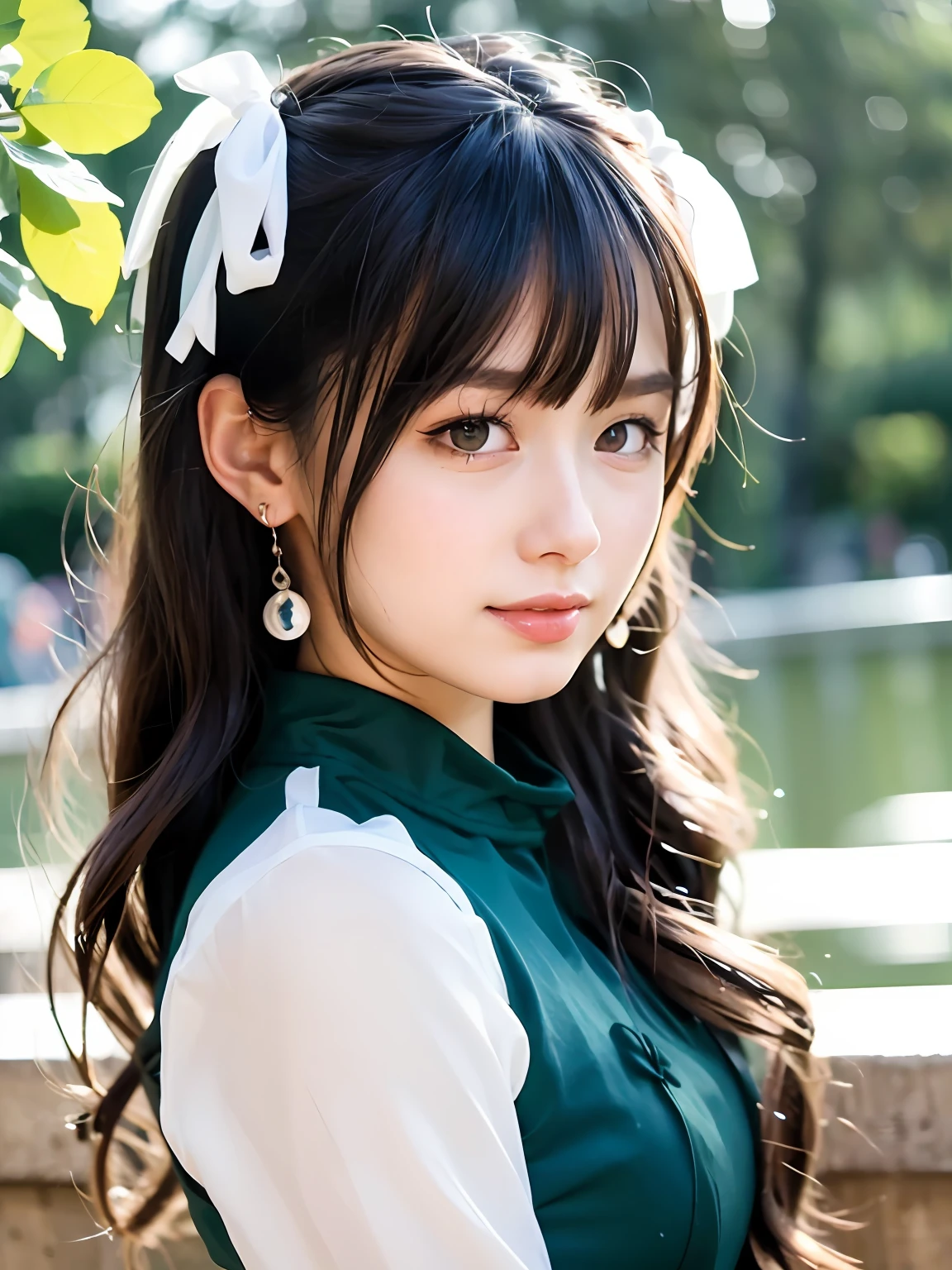 jewelry, solo, earrings, necklace, brunette hair, smile, single bun, (formal:1.6), reality, bun, bracelet, grin, ulzzang-6500v1.1, (original: 1.2), (reality: 1.3) , beautiful girl with beautiful details, extremely detailed eyes and face, eyes with beautiful details, ridiculous, incredibly ridiculous, huge file size, ultra detail, high resolution, super detailed, best quality, masterpiece, Illustrations, super detailed and beautiful, super detailed, CG, unity, 8k wallpaper, amazing, fine details, masterpiece, top quality, extremely detailed CG Unity 8k wallpaper, cinematic lights, (perfect shiny skin: 0.6), slender and smooth lines, (floating), (small breasts: 1), earrings, panorama, with two sides facing each other, golden wings