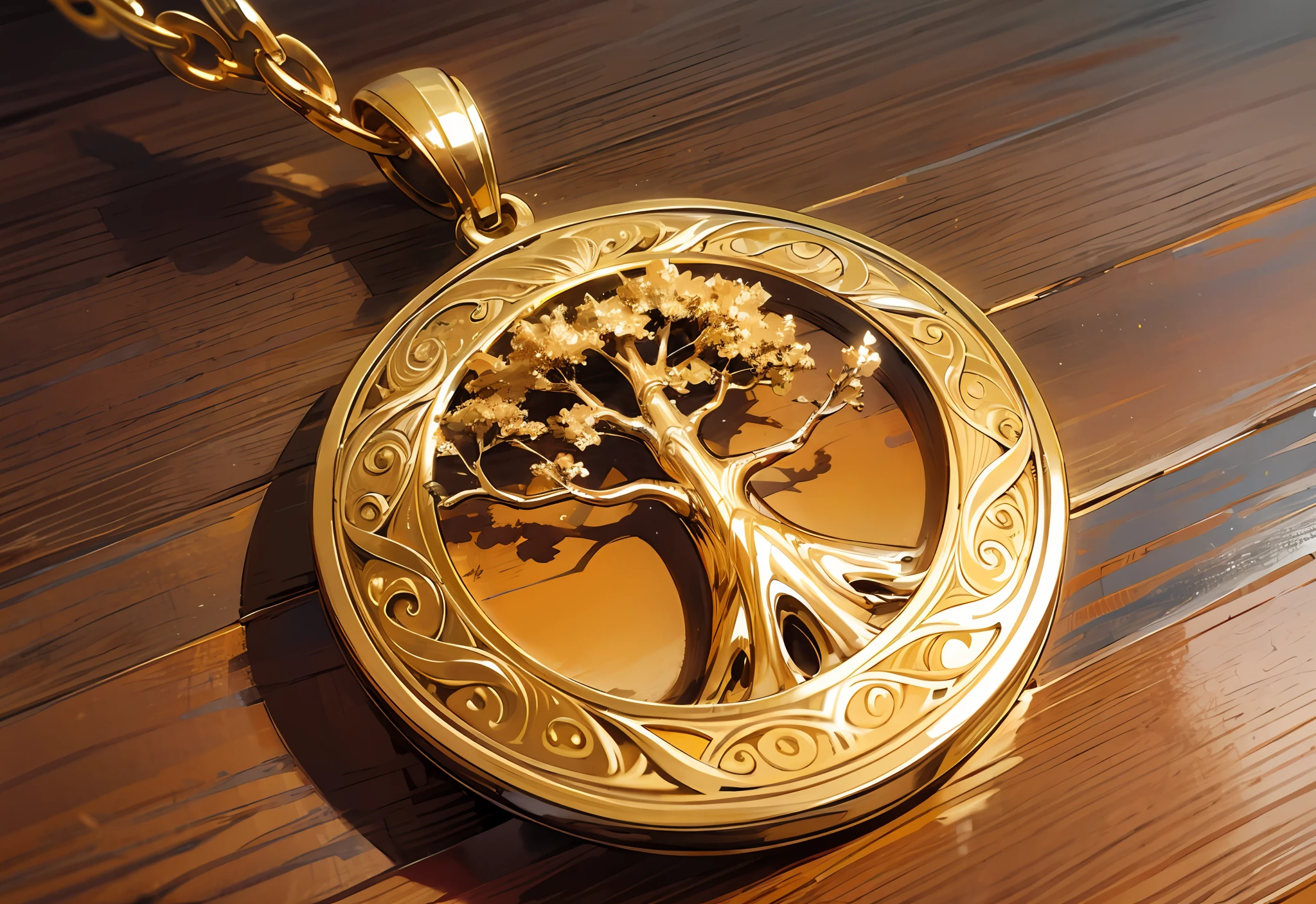 design of a golden tree, dark red background