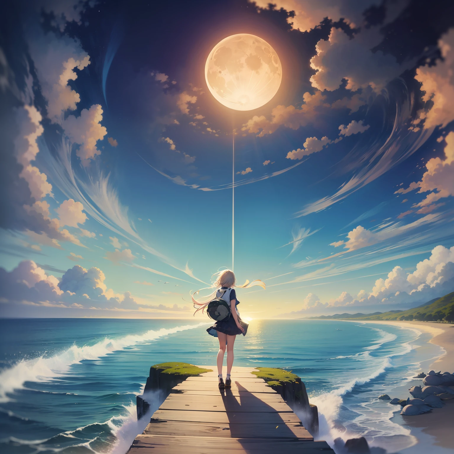 beste-Qualit、a masterpiece of、8k、Aurora、the ocean、a moon、sea turtle、Lassen wind、pop-art