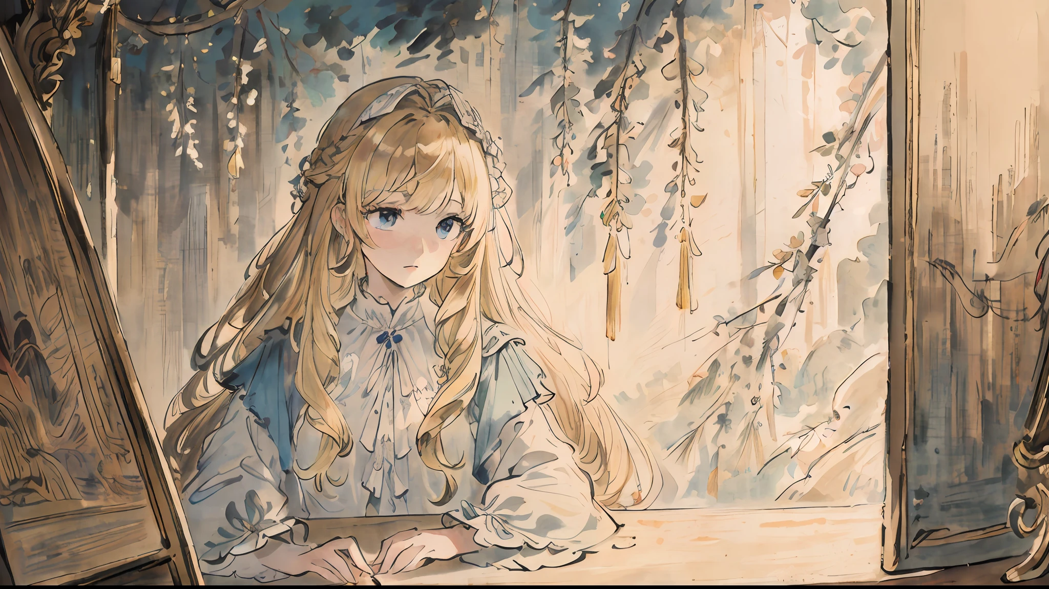 High Picture Quality,extreme hight detail,warm lights,Simple and fresh,Forest interior decoration,Soft plush carpet,Petite and delicate girl,📖Mentally concentrated lying on the table to read,White slip dress,The girl's eyes were bright,Natural soft light,Soft shadows,There are potted greenery on the desk,The sunlight that streams in through the windows outside the room contrasts perfectly with the surroundings。