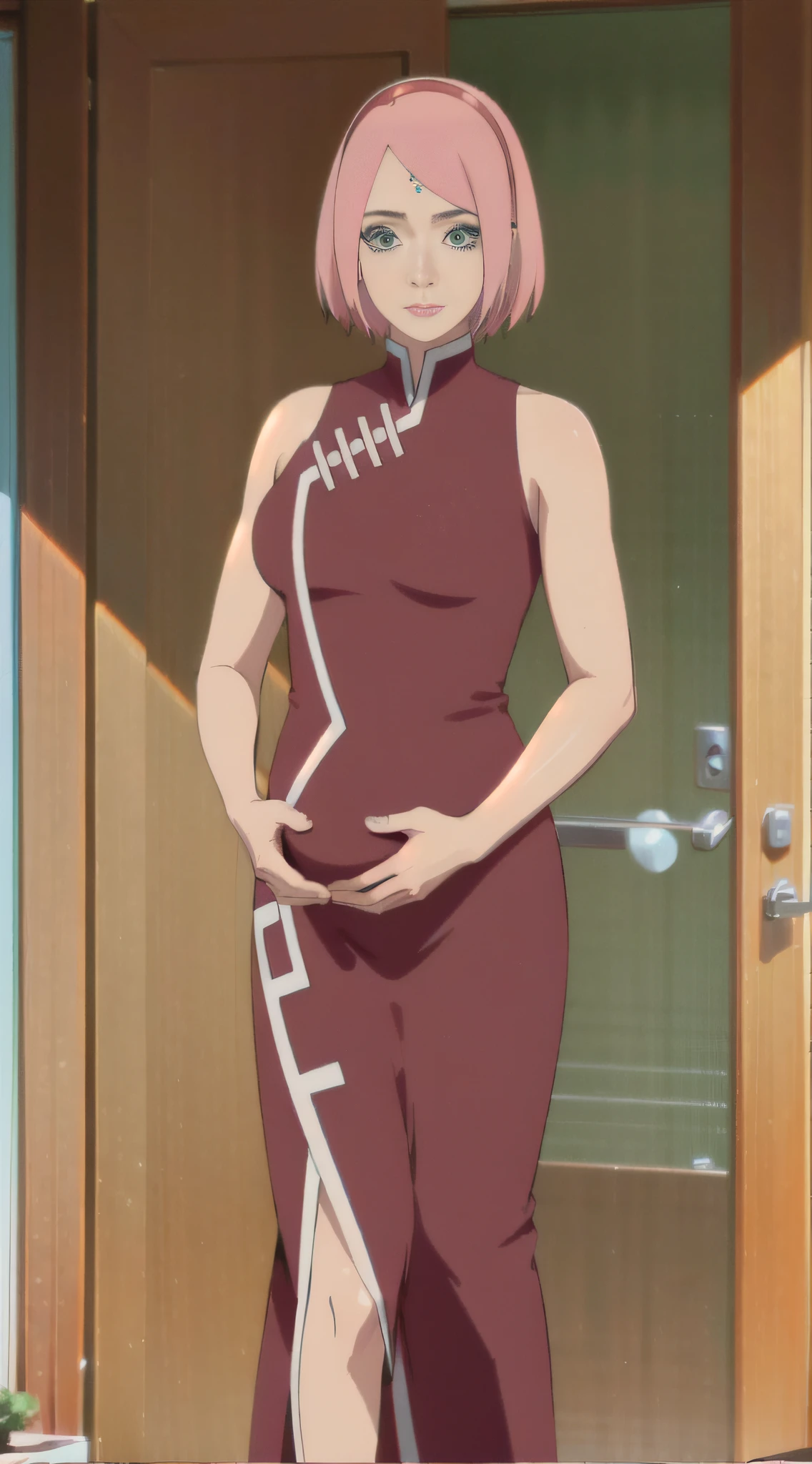 haruno sakura pregnant with 9 Months, ((melhor qualidade, 8k, obra-prima: 1.3)), foc afiado: 1.2, (corte de camada, Grande: 1.2), Mulher Bonita com Figura Perfeita: 1.4 、Abs esguio: 1.2 Textura altamente detalhada do rosto e da pele、olhos detalhados、双眼皮, cabelo longo