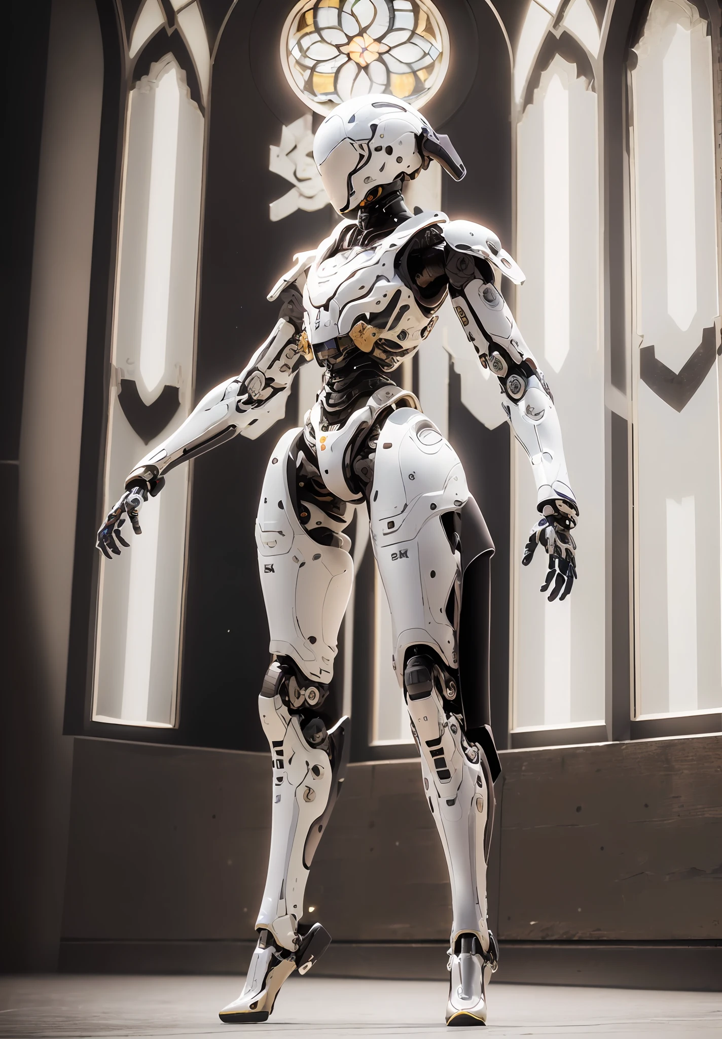 (8k, RAW photo, best quality, masterpiece:1.2),(realistic, photo-realistic:1.4),baimecha is a mecha,solo,full body,  science fiction, helmet, humanoid robot, glowing, sacred geometry,stained glass, radiant colors,bold outlines, intricate patterns, glowing light, captivating details, timeless artistry,