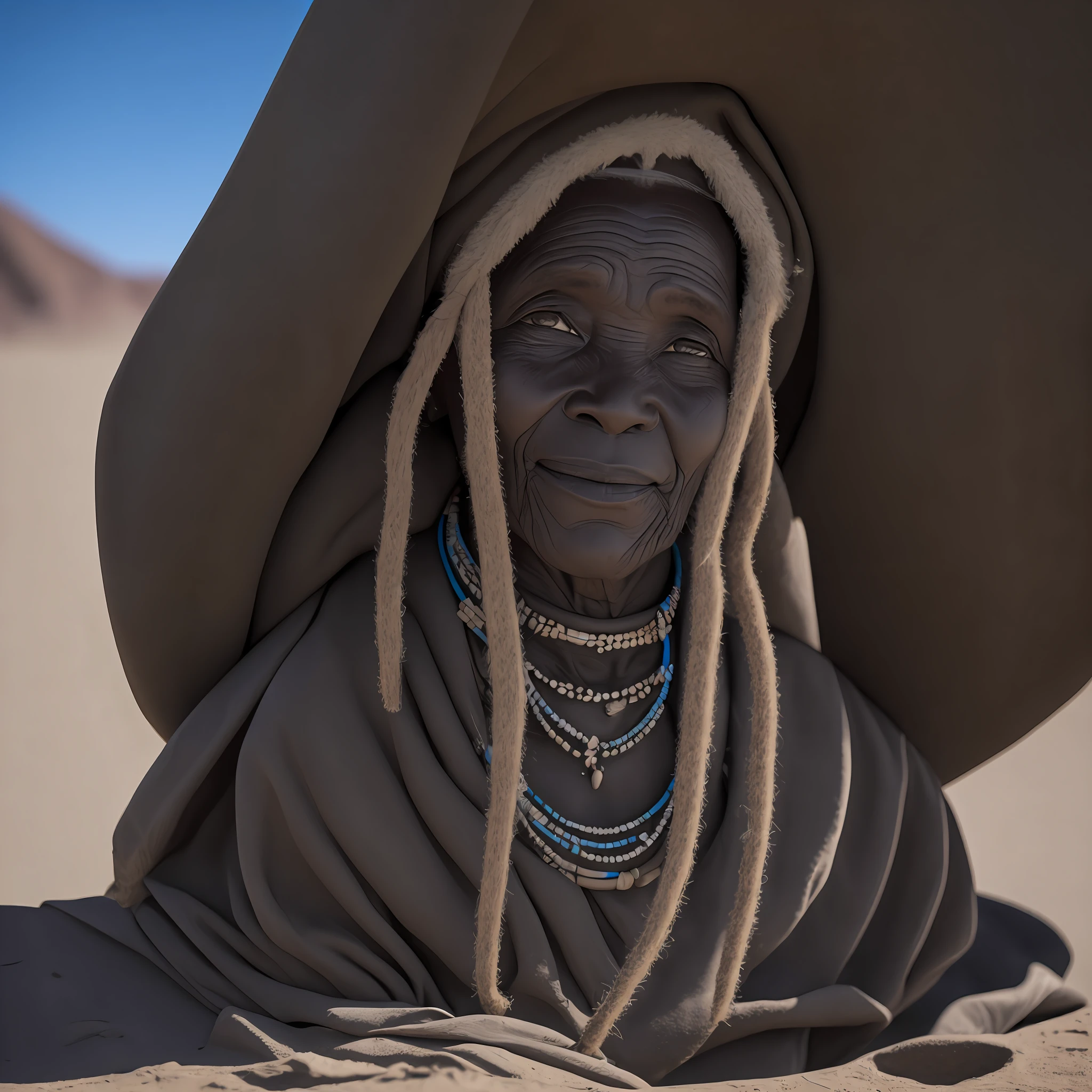 a lady with a scarf on her head, bem velha, idosa, Sertão, deserto, casa de barro --auto