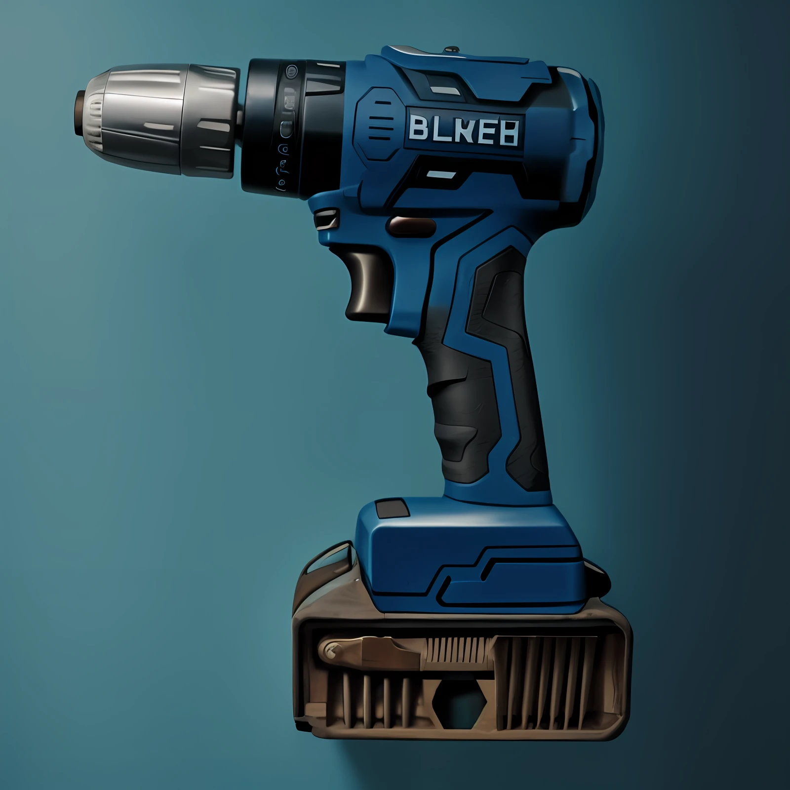 A man holds a blue hand drill，on the wall，perforate