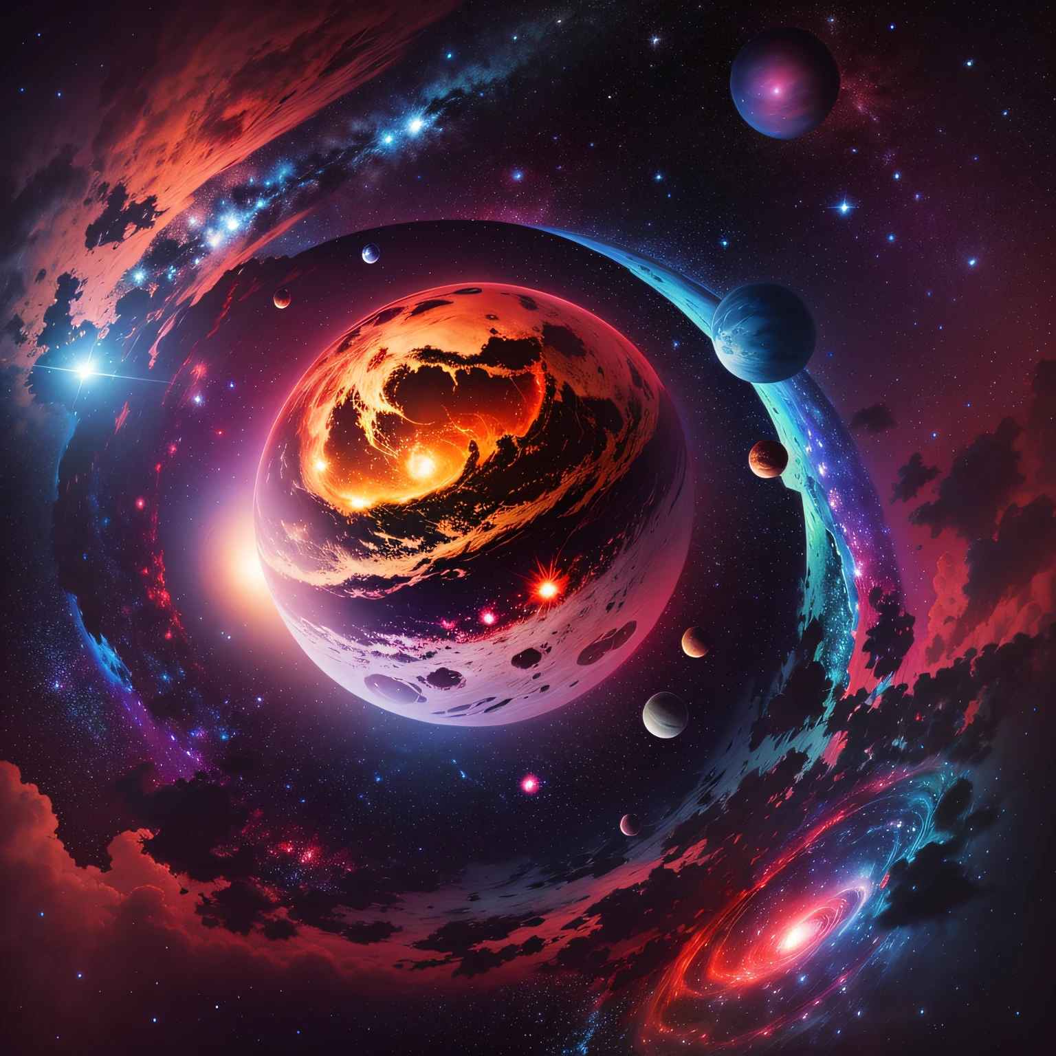 An outer space with stars and planets, with bright colors and a cosmic texture. --auto