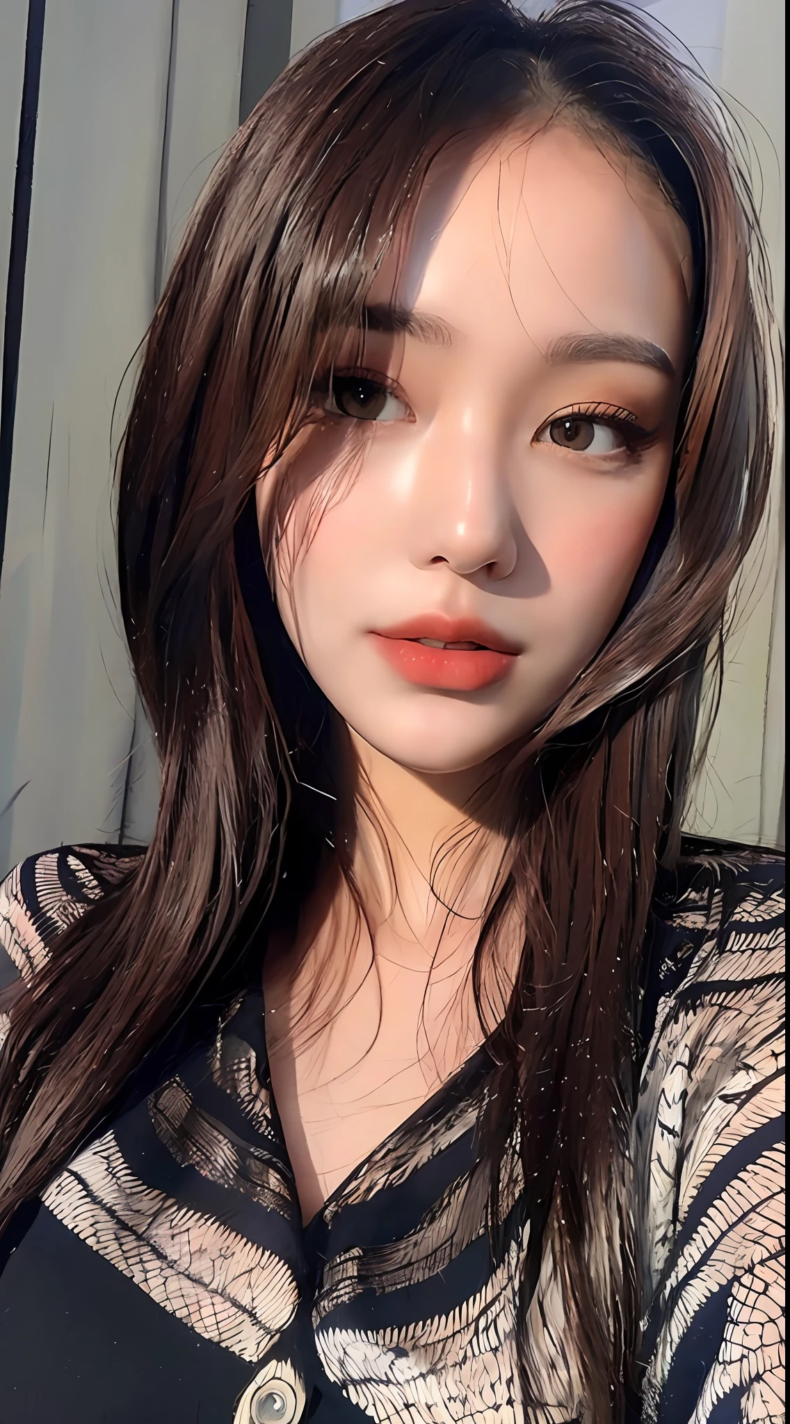 ((Best Quality, 8K, Masterpiece: 1.3)), Sharp: 1.2, Perfect Body Beauty: 1.4, Slim Abs: 1.2, ((Layered Hairstyle, Big Breasts: 1.2)), (Wet White Button Long Shirt: 1.1), (Rain, Street: 1.2), Wet: 1.5, Highly detailed face and skin texture, detailed eyes, double eyelids, side face looking at the camera