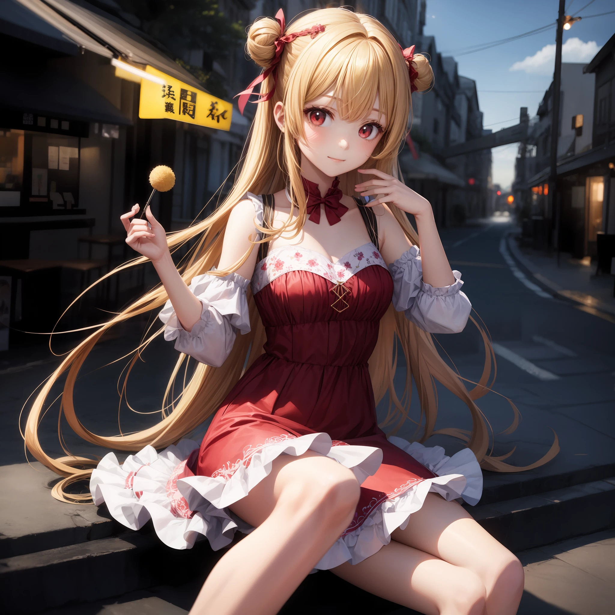 animated cartoon、Blonde girl with red eyes、独奏、Ruffled dresses