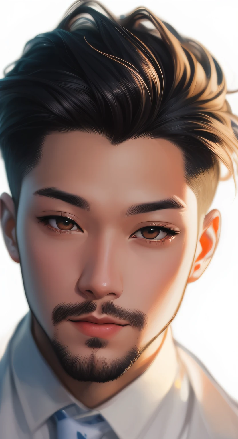 there is a man with a beard and a tie looking at the camera, kawaii realistic portrait, realism artstyle, realistic artstyle, realistic anime artstyle, rossdraws 1. 0, anime realism style, rossdraws portrait, photorealestic!!!!!!! art style, realistic portrait, detailed realistic face, rossdraws digital painting, made with anime painter studio, inspired by Yanjun Cheng