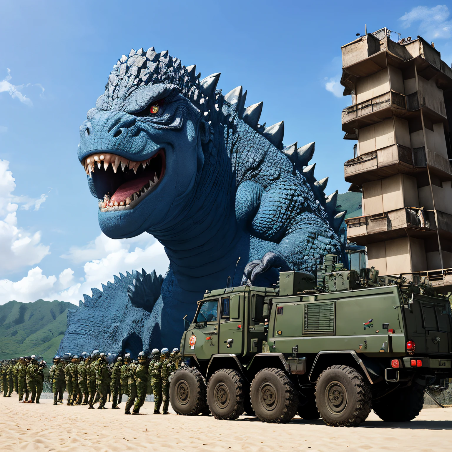 Godzilla, Japan Ground Self-Defense Force, Kujukuri Beach, Defense strategy, Futuristic weapons, Battle, Monster defense, Emergency response, Military mobilization, Kaiju, Coastal fortification, Evacuation, Radioactivity, Human survival, High-tech combat vehicles --auto