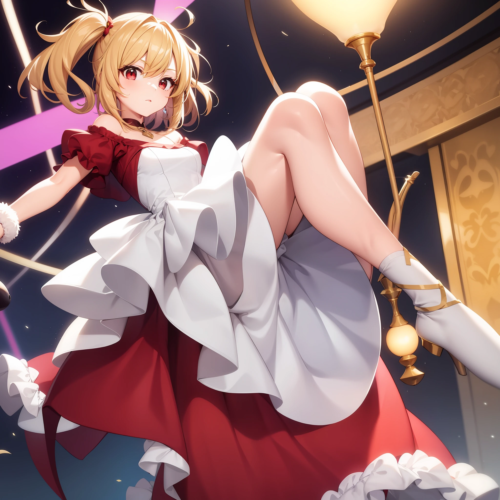 animated cartoon、Blonde and red-eyed girl、Fluffy dresses