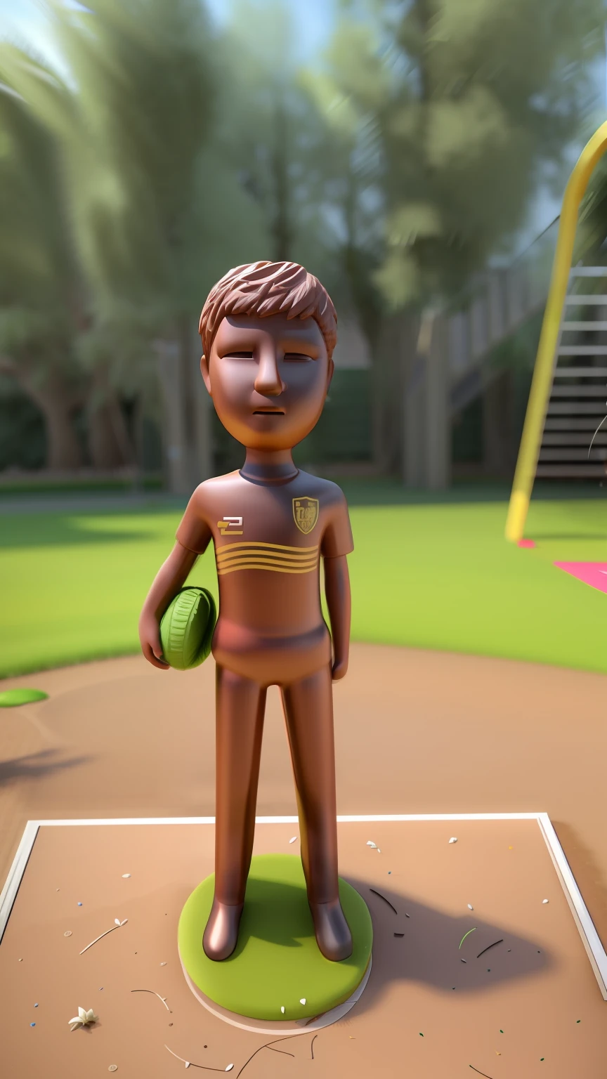 3D clay figure placed on the playground with grass and plants