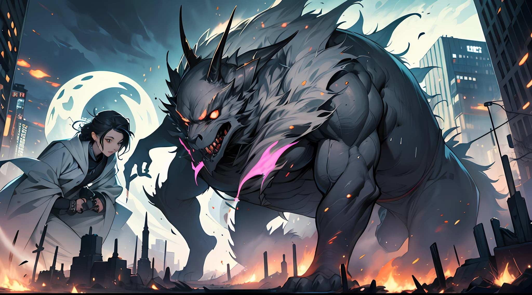 Hundreds of ghosts and monsters,rampage,They carry black smoke,Flock into the city towards the spring。, 32K, Best quality, 巨作, Super detail, High Details